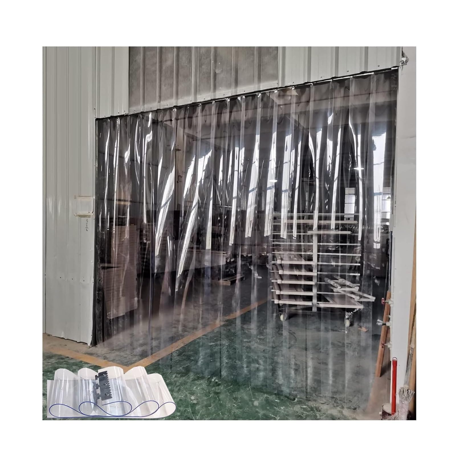 Kit di tende in PVC trasparente, da appendere al congelatore, tenda industriale impermeabile per celle frigorifere, magazzini e supermercati (larghezza 150 x altezza 200 cm)