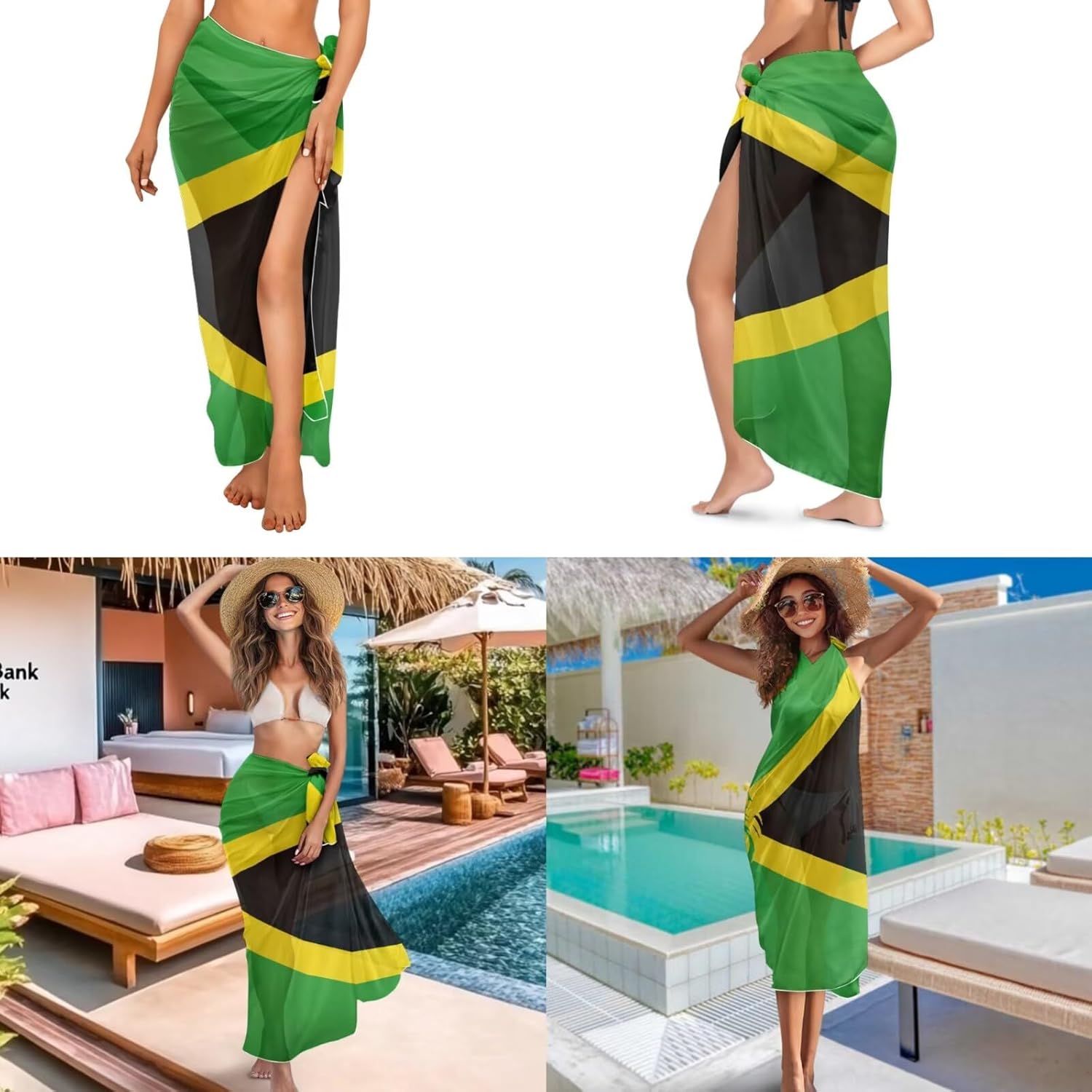 Yewattles Women's 2 Piece Bathing Suits Halter Ring One-Piece Bikini Set with Cover Up Dress, Halter High Waist Swimsuit