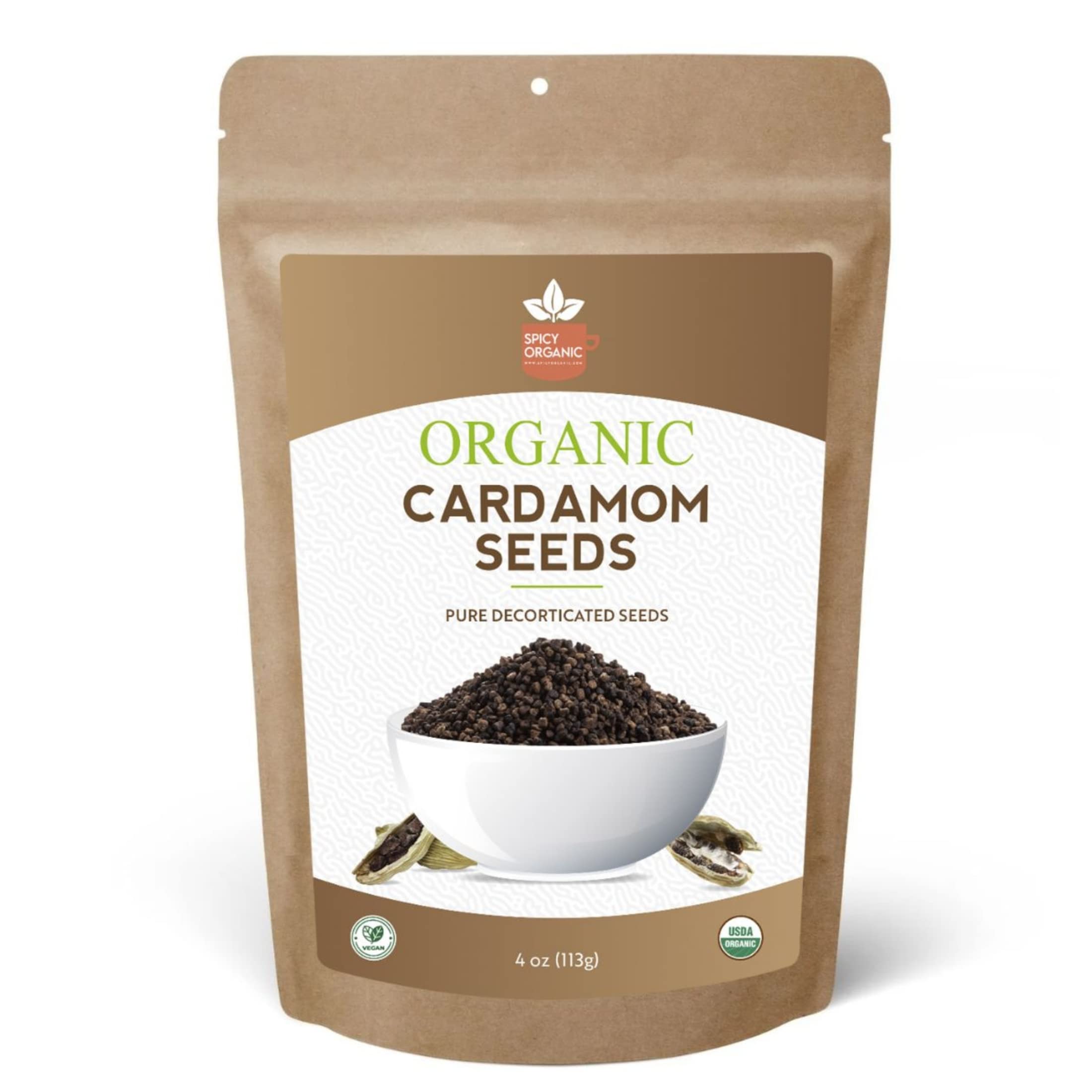 - SPICY ORGANIC Premium Decorticated Organic Cardamom Seeds – 100% USDA Organic - Perfect for enhancing the taste of a variety of dishes such as baked goods, beverages, curry blends, and meat dishes- 8 Oz.