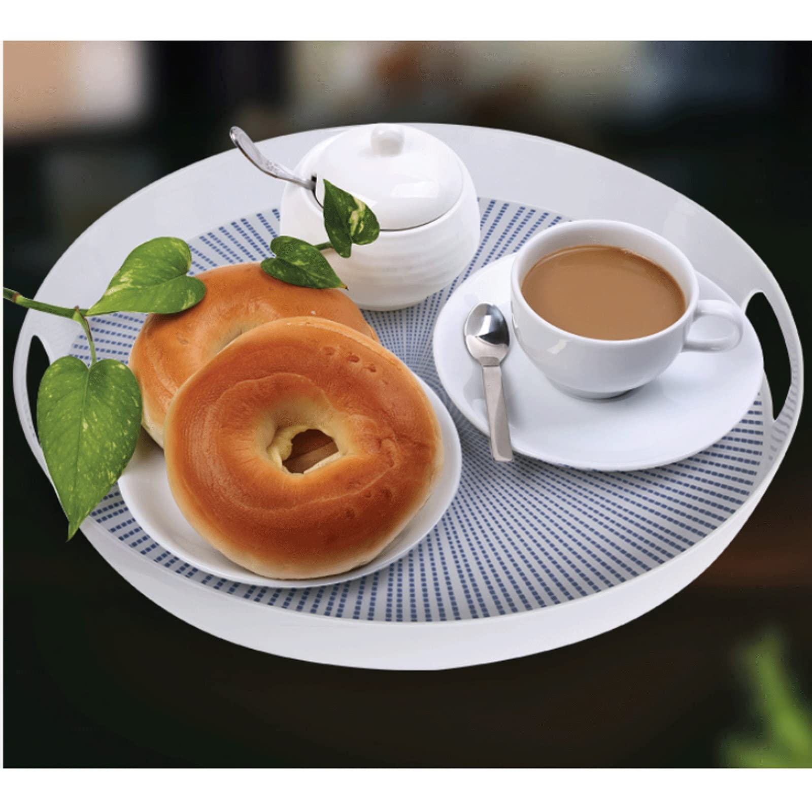 Bandeja Bandeja Redonda Sirviendo Tray Aperitivo Desayuno Bandeja Decorativa Cocina Cuarto de baño Sala de Estar Bandeja de Almacenamiento Multifuncional Bandeja Antideslizante (Color : Negro)
