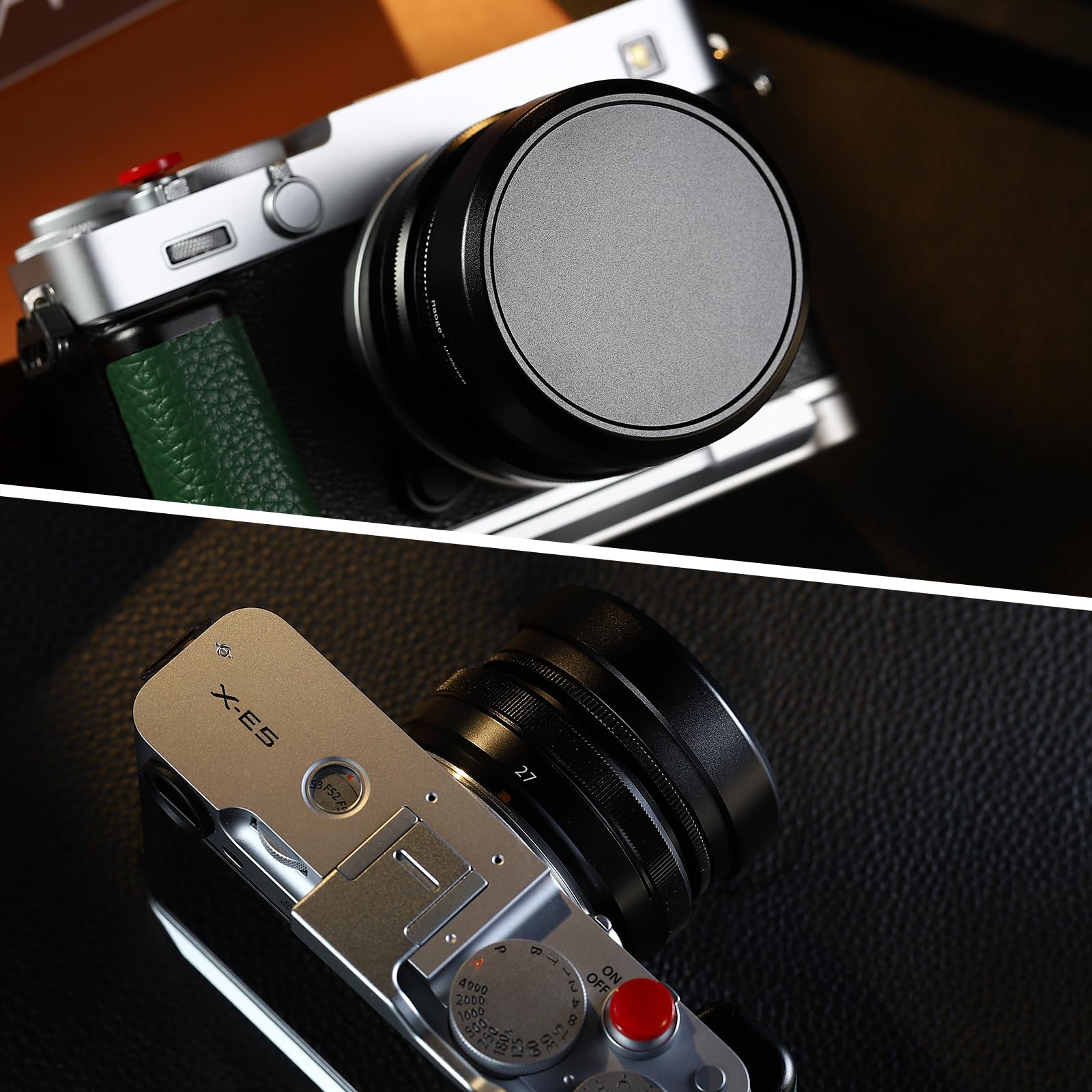 Haoge Metalllische quadratische Objektivblende for Fujifilm X-E5 & XF 23mm f2.8 Set Fujinon XF27mmF2.8 R WR Objektive 39mm Schraubbar Hood Black,with Metallldeckel, on XE5 Kamerakörper Kit