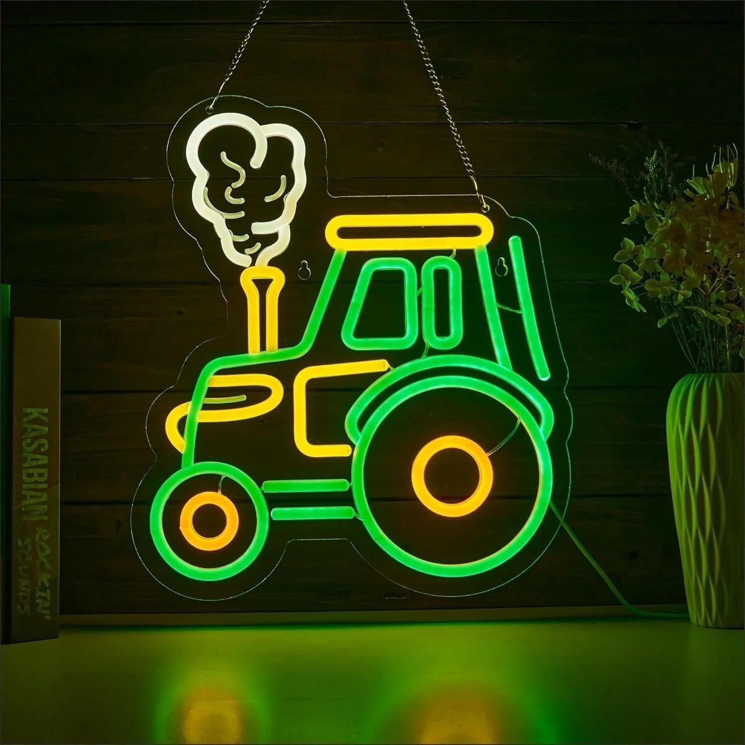 Tractor verde para letrero de luz neón para LED regulable para USB(36.5x32cm)