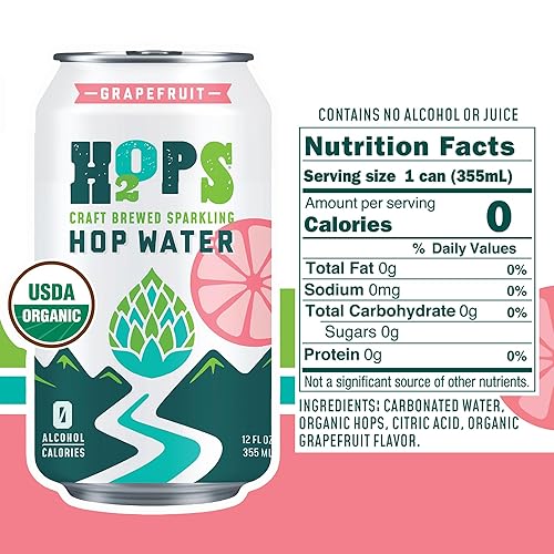 Miniatura 3 de H2OPS Agua espumosa de lúpulo  Pomelo (paquete de 24)  Cero calorías, cerveza NA, elaborada artesanalmente, lúpulo orgánico premium, té de lúpulo