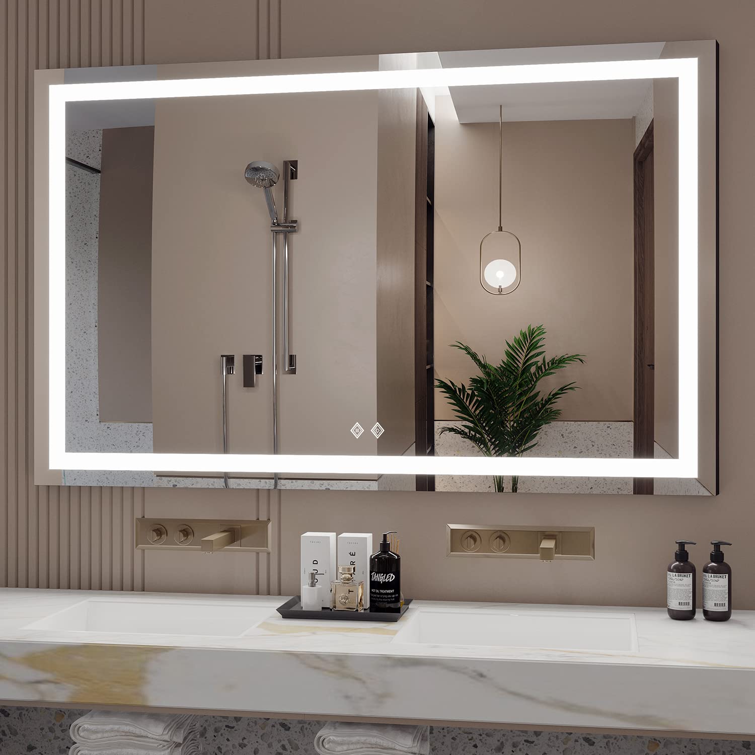 VanPokins 48x30 Inch LED Vanity Mirror,150% Enhanced Anti-Fog 6000K LED Light Mirror,CRI>90 Dimmale Fashion Touch Waterproof Smart Mirror(Horizontal/Vertical)