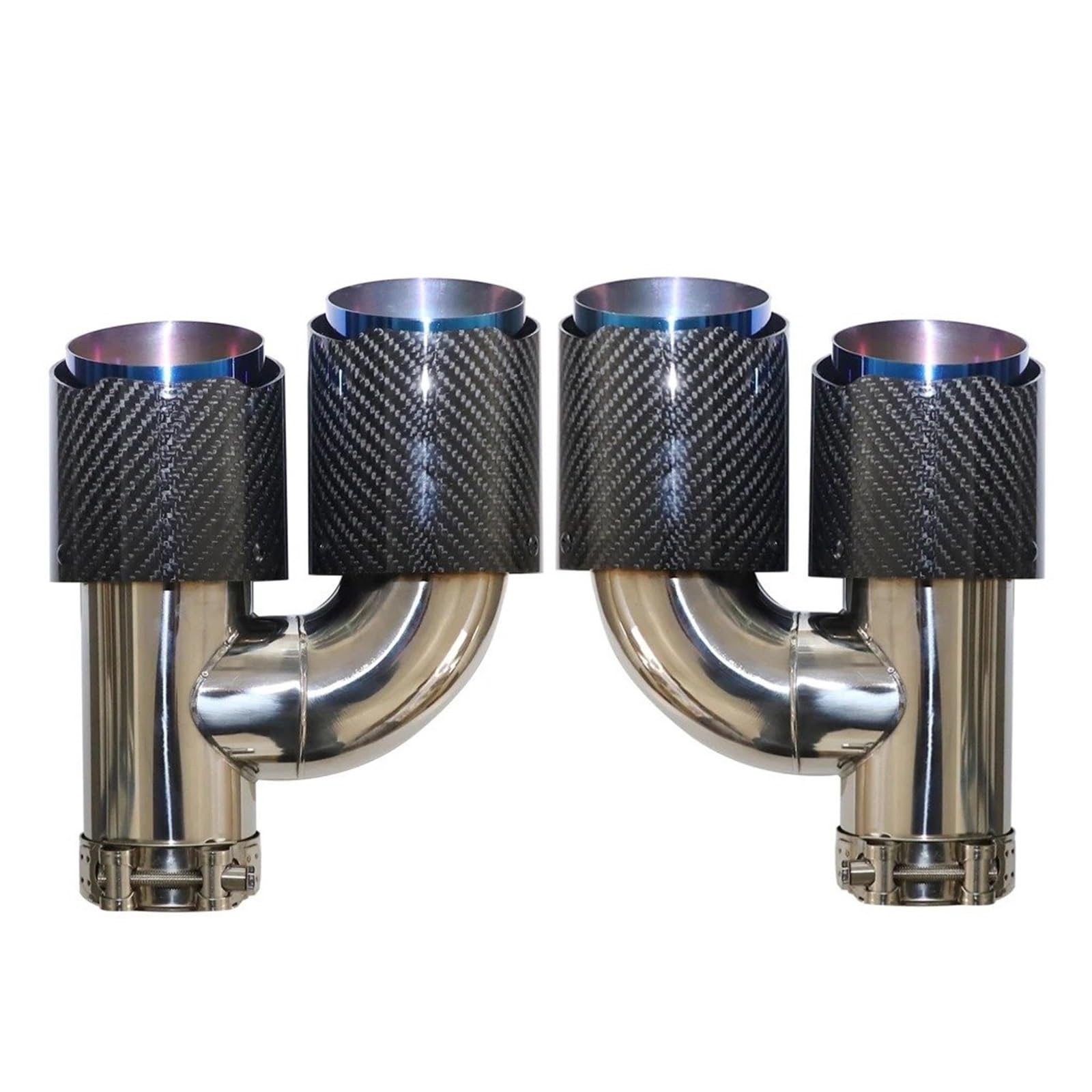 Terminale Scarico Auto Punta Silenziatore Per Auto A Forma H Silenziatori Per Tubi Scarico A Doppia Uscita Decorazione Per Ugelli Lucida Blu Inossidabile Universale Punta Silenziatore