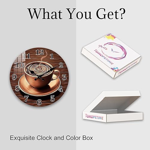 Miniatura 7 de Reloj de pared de taza de café para cocina de 10 pulgadas  Reloj de pared vintage a pilas  Relojes de pared de madera silenciosos sin tictac para