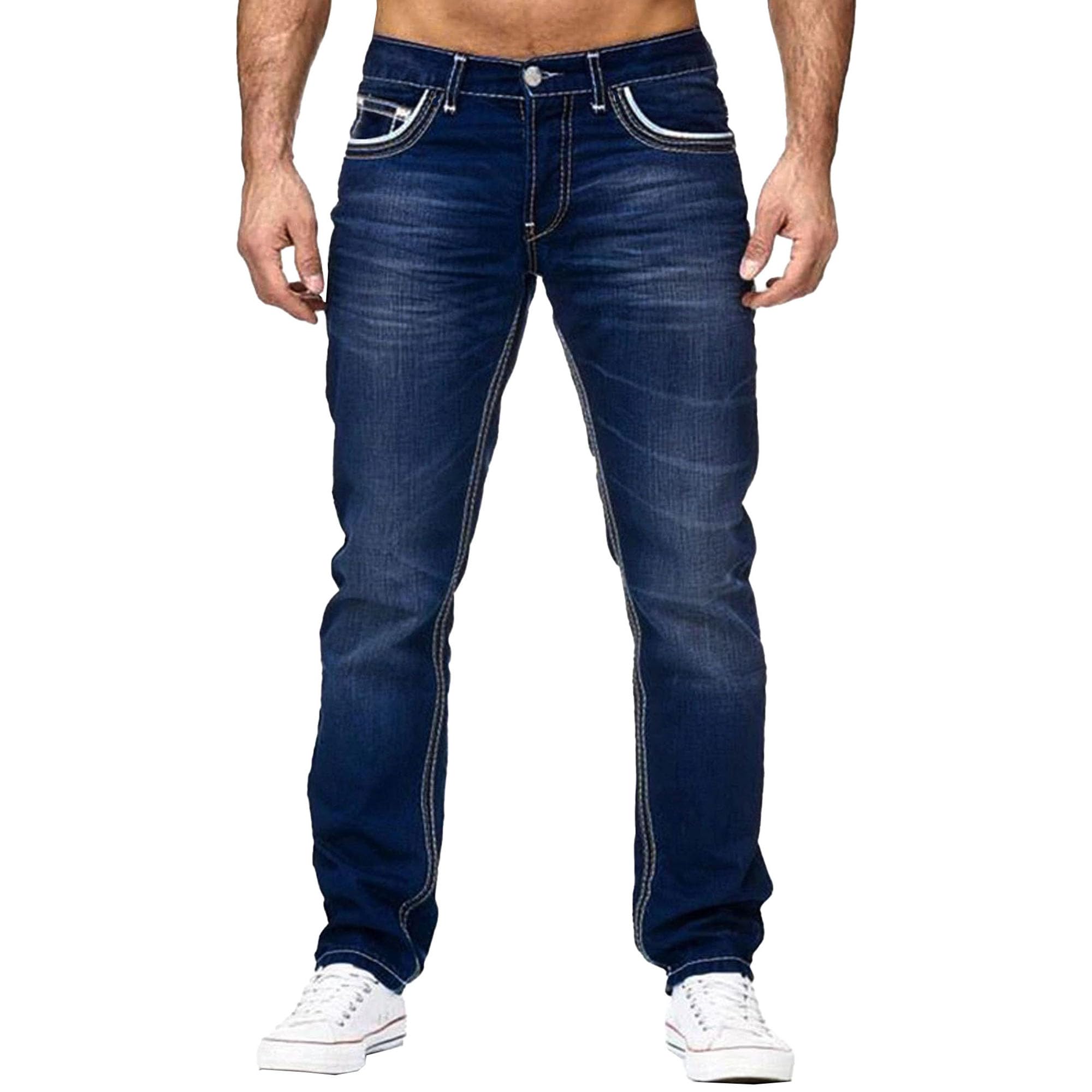 Maiyifu-GJ Men's Skinny Stretch Jeans Hip Hop Streetwear Fashion Denim Pants Casual Loose Jean Trousers (DarkBlue,X-Large)