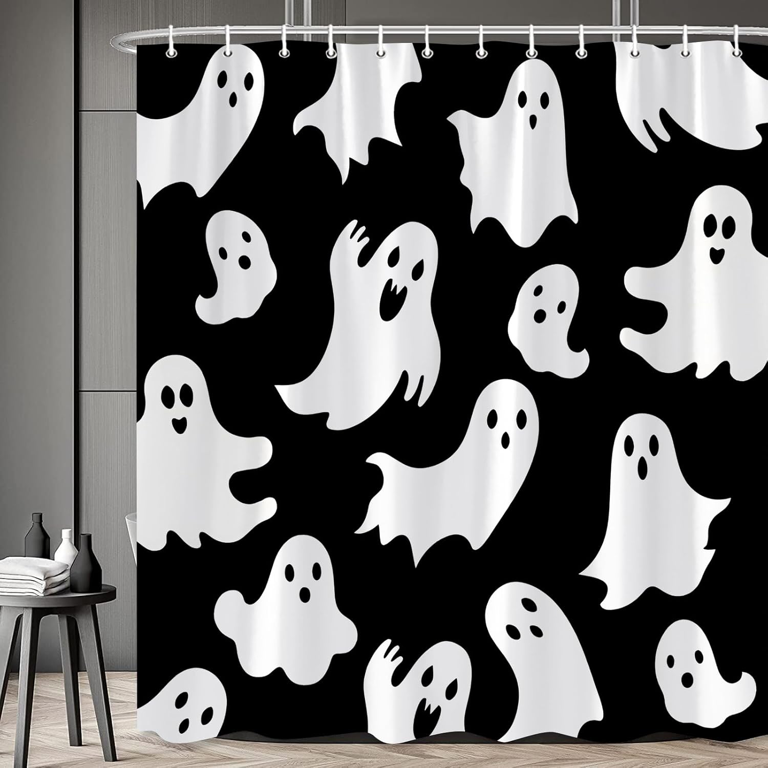 Halloween Ghost Shower Curtain Cute Funny Cartoon Spooky Ghosts Bathroom Curtains Horror Trick or Treat Happy Halloween Party Boys Girls Bathtub Decor with Hooks 108 x 70 in