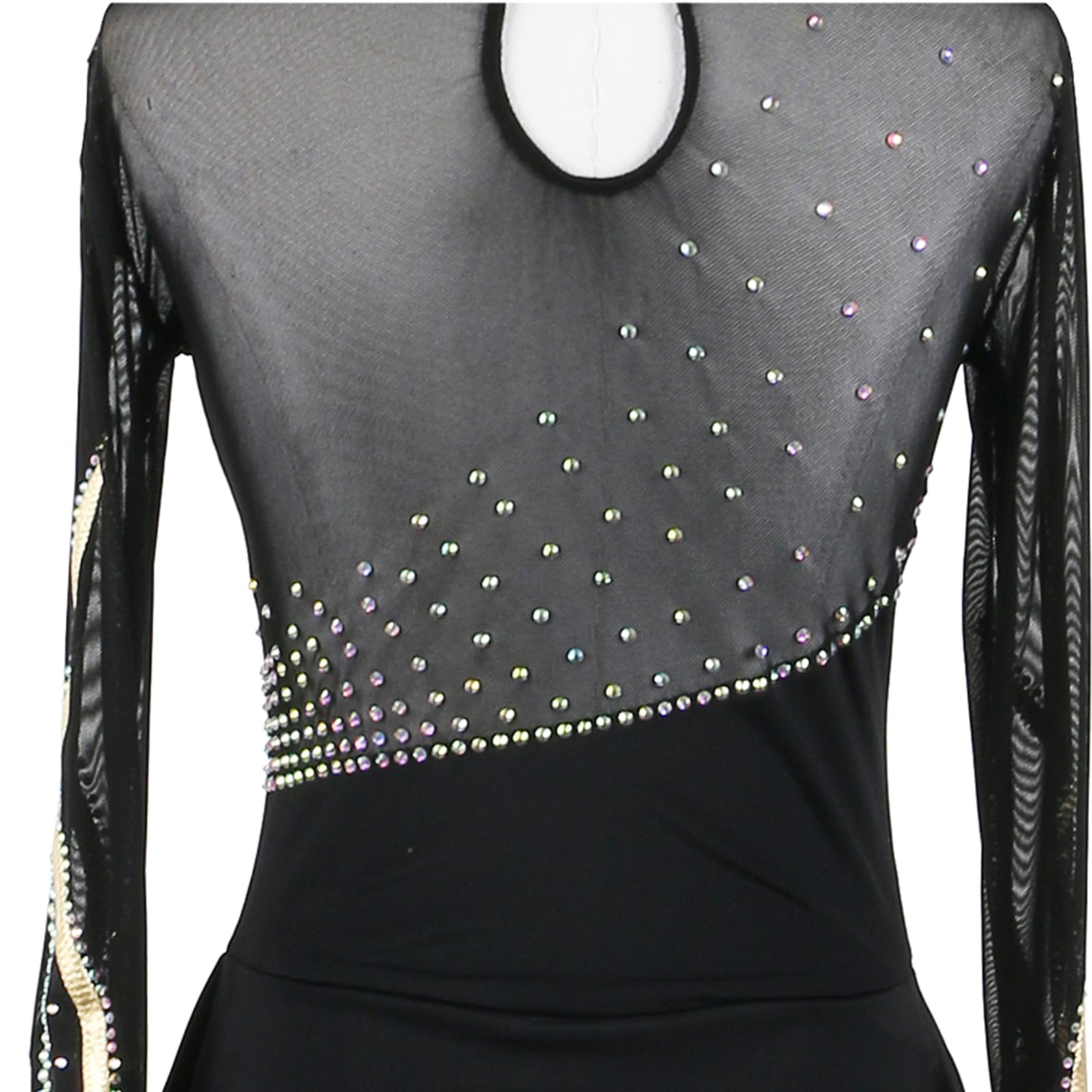 Vestido de Patinaje artístico, Malla con borlas y Diamantes de imitación, Traje de competición, Leotardo de Danza lírica y Gimnasia, Vestido de Patinaje sobre Hielo (Negro S)