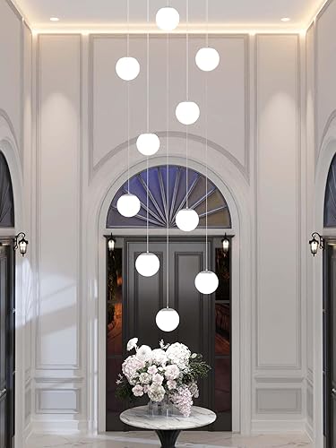 Miniatura 22 de Lámpara Colgante de Globo de Vidrio de 6 Luces Moderna Candelabro de Globo de Vidrio Gris Humo Grandes Candelabros para Techos Altos Entrada Luz