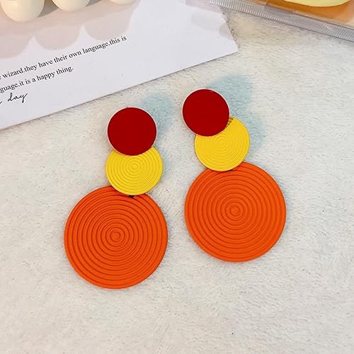 Aretes de neón retro de los años 80 para mujer, ligeros, redondos, geométricos, bohemios, colgantes, accesorios de joyería