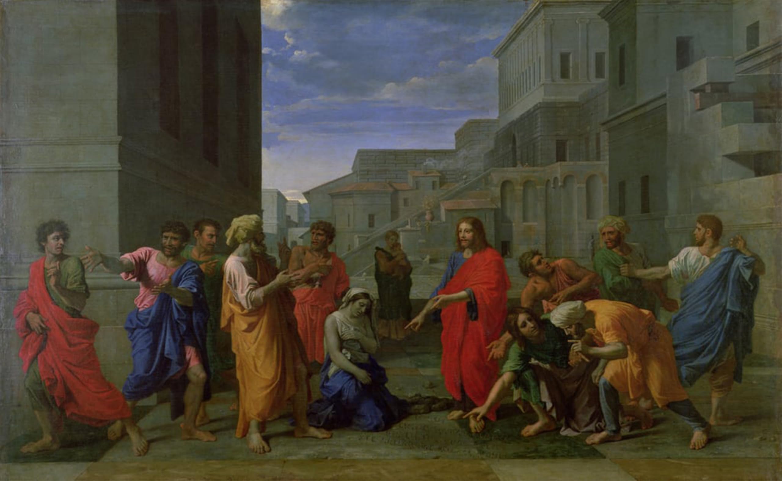 ARTXLXXBN Famous Art Print Poster Vintage Wall Art the Woman Taken in Adultery by Nicolas Poussin Canvas Art Poster for Home Decor 60x90cm