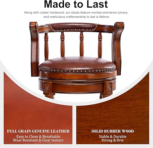 Miniatura 6 de CozyRain Taburetes de bar modernos taburetes giratorios, encimera de cocina tapizado de piel auténtica con reposapiés para el hogar, cocina, comedor