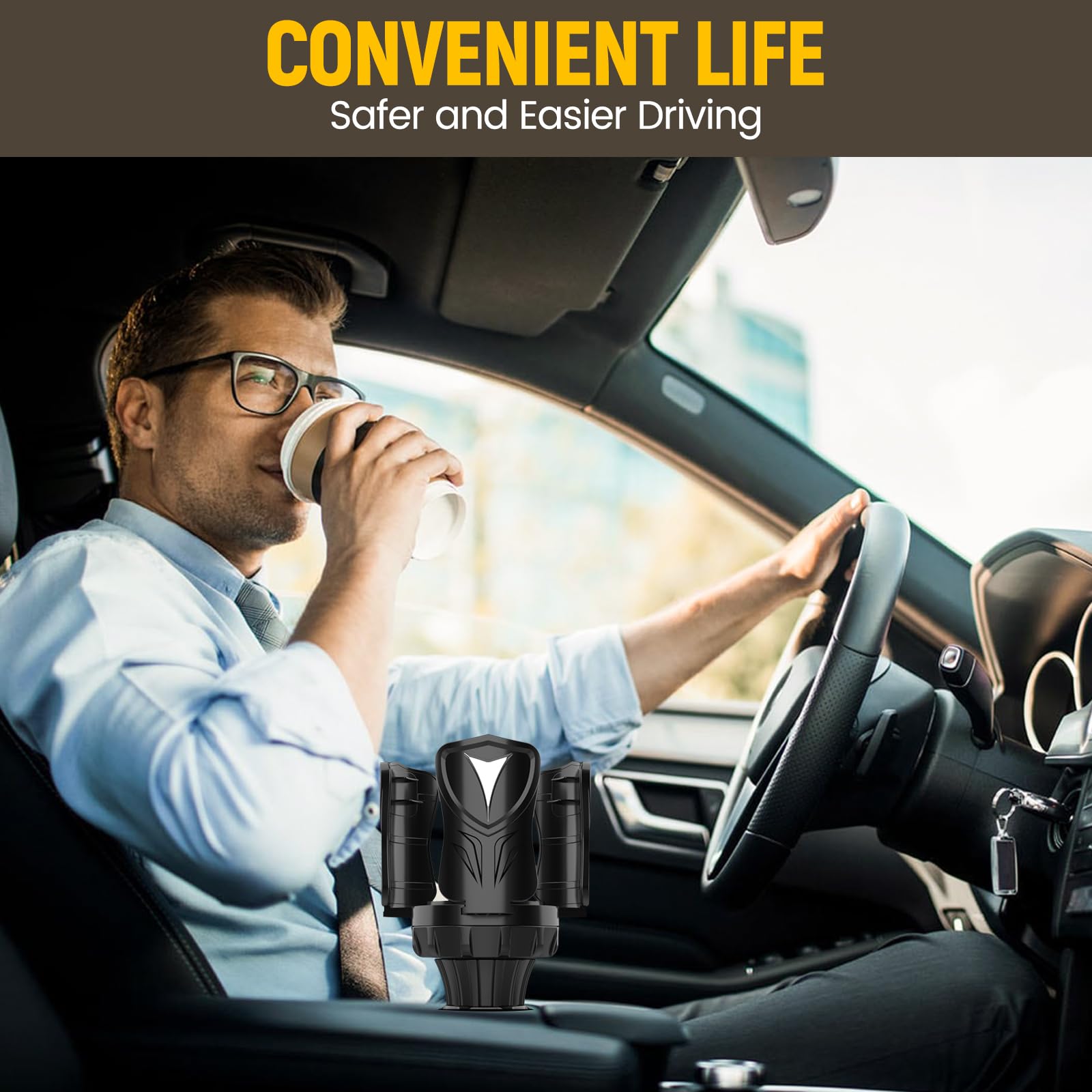 Cup Holder Expander for Car, Easkkty All Purpose Adjustable Car Cup Holder Extender for Car with Rubber Universal Fits Most Large 12/24/32//40oz Water Bottles, Mugs, Foods