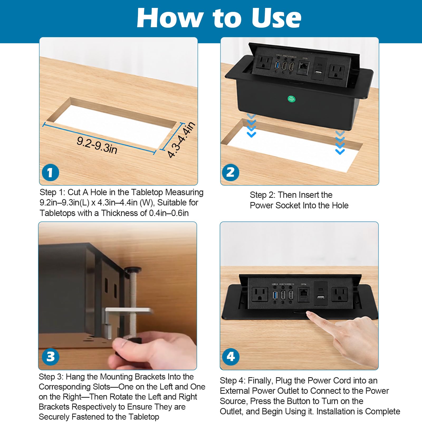 Table Pop up Power Strip Box Desktop Pop Up Outlet Recessed