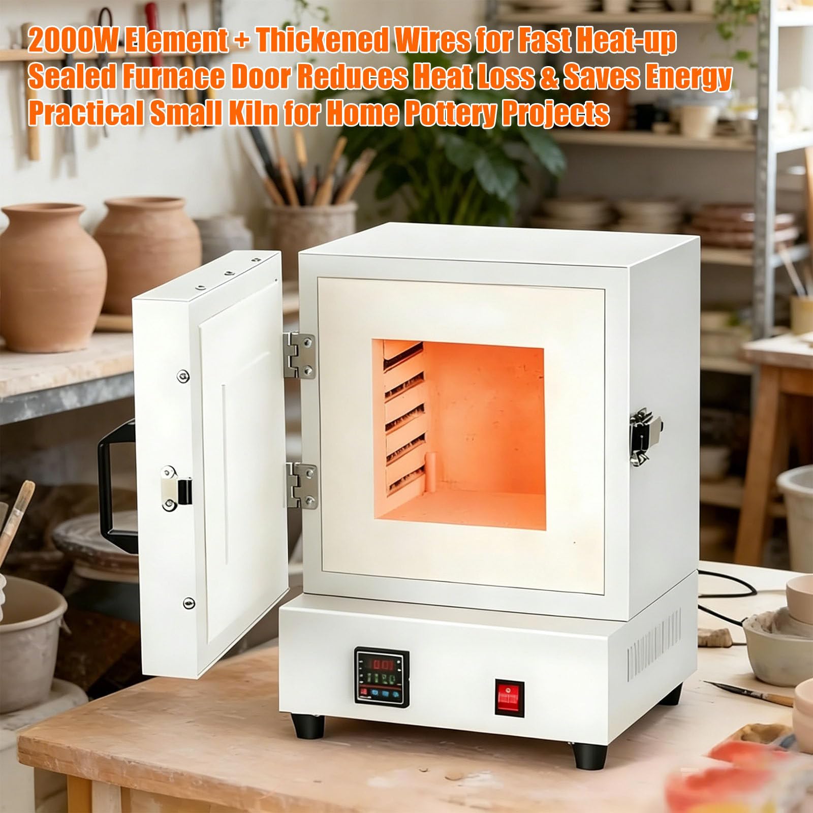 Töpferofen Elektrisch 1150℃ – 2000W Muffelofen & Schmelzofen für Metall, Keramik & Glas, Mini Brennofen mit Regler, Ideal für Schmuck, Wachsausschmelzen & Hobbytöpfer