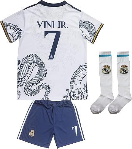 LeenBD 20232024 Vini Jr. No #7 Madrid Special Dragon Edition Kids Soccer Jersey Shirts Football Futbol Socks Set Youth Sizes