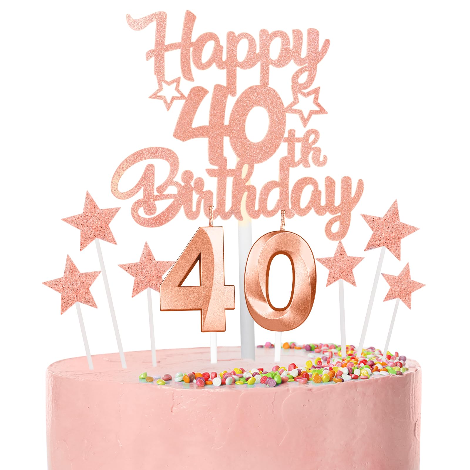 Rose Gold Happy 35th Birthday Candles Cake Topper Set,Rose Gold Number 35 Birthday Candles with Rose Gold 35th Birthday Cake Toppers Star Cupcake Toppers for Men Women Birthday Anniversary Decor