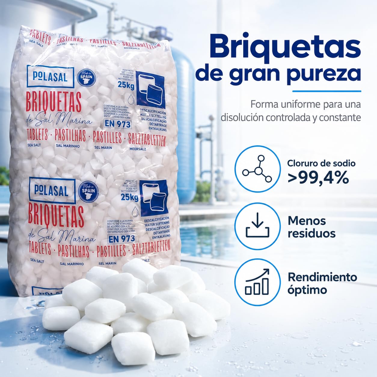 Sal natural en pastillas para descalcificador - Saco de 25 kg