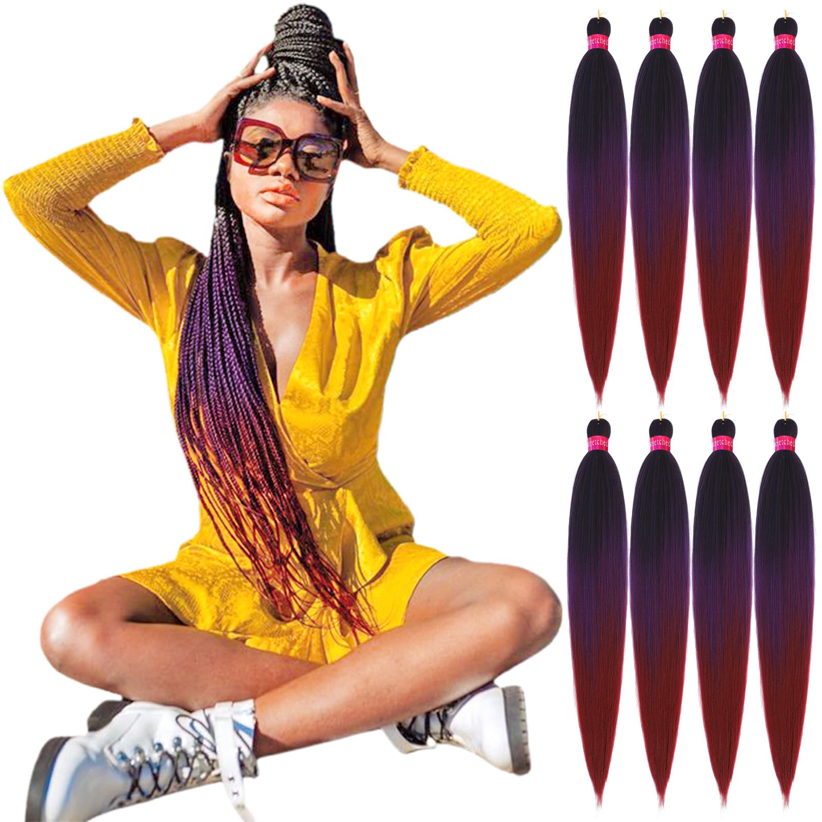 ombre pre stretched braiding hair, 28''-8 packs silky color blend braid hair extensions, 100% synthetic crochet hair braids