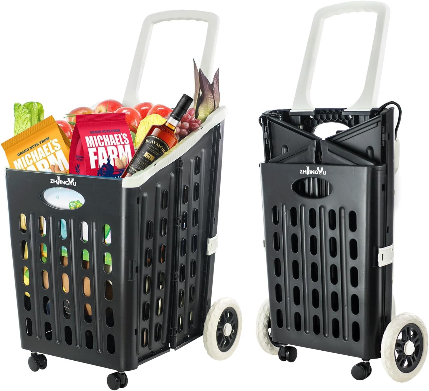 Portable Folding Shopping Cart Black,Foldable Grocery Cart on Wheels,Collapsible Rolling Cart,Rolling Swivel Wheels,Utility Carts for Grocery Laundry Shopping Home Office