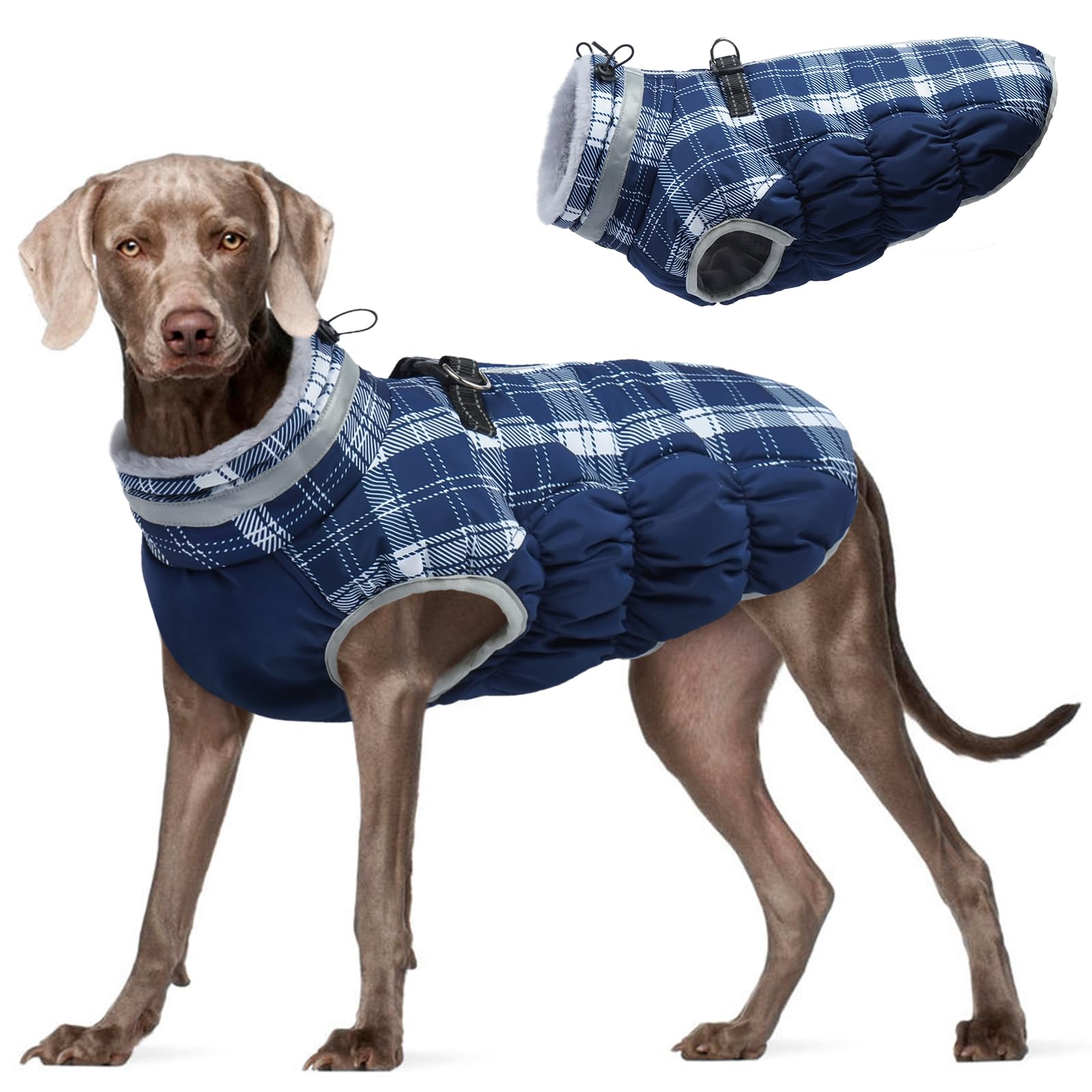 FUAMEY Dog Cold Weather Coats Reflective Dog Warm Jacket with Harness