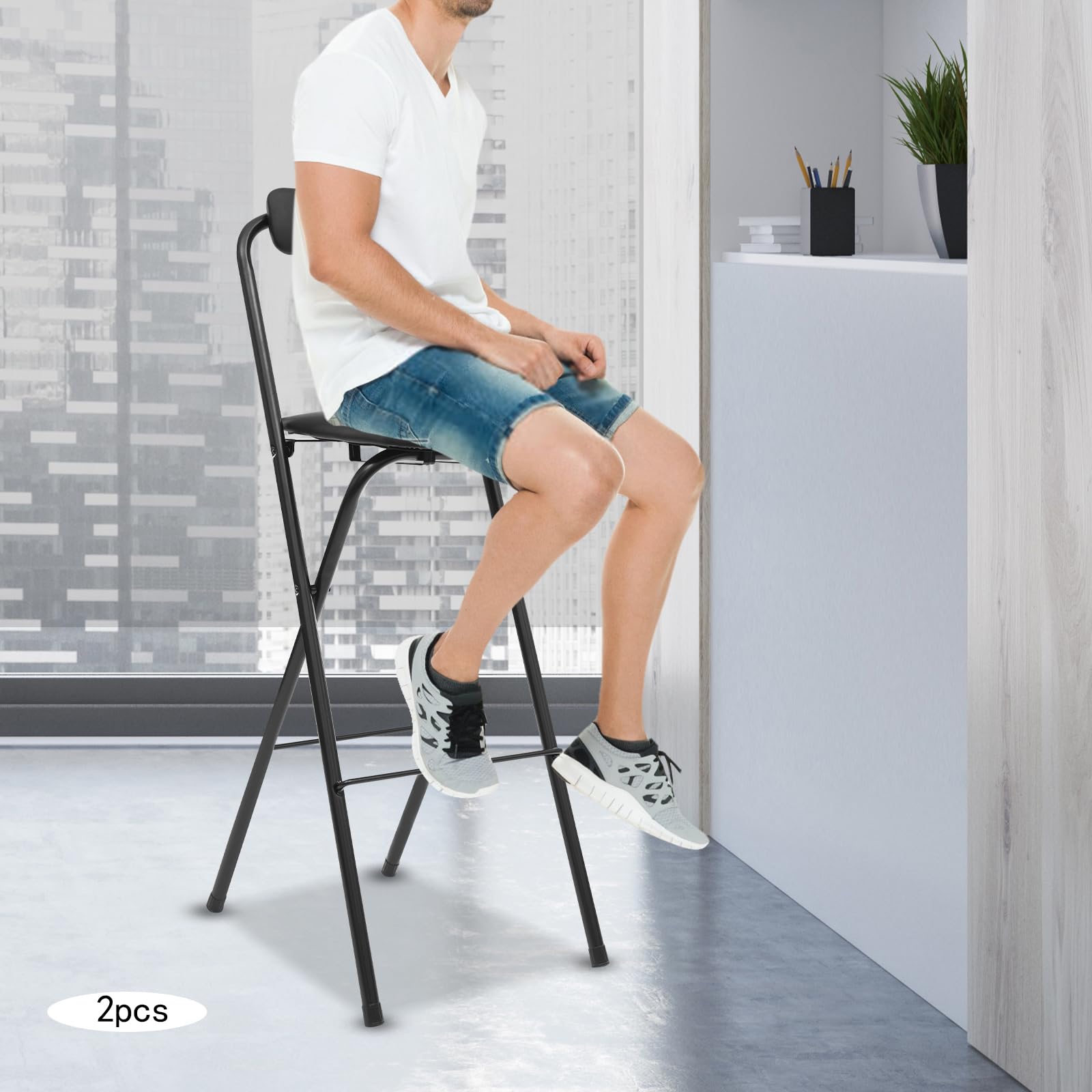 fagauhds 2 Pcs Tall Folding Chair,Portable Foldable Bar Stool,X-Shaped Chair Legs & Thickened Pipes, Load Capacity125kg/275.58lbs,Kitchens,Dining Rooms,Living Rooms, Study Rooms.