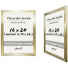 16x24 Gold Wooden Picture Frame with Mat for 14x22 Art, Elegant Ornate Photo Frame for Wall Mounting, Premium Solid Wood Gallery Frame with High-Definition Acrylic Sheet, Vertical and Horizontal Display 16X24