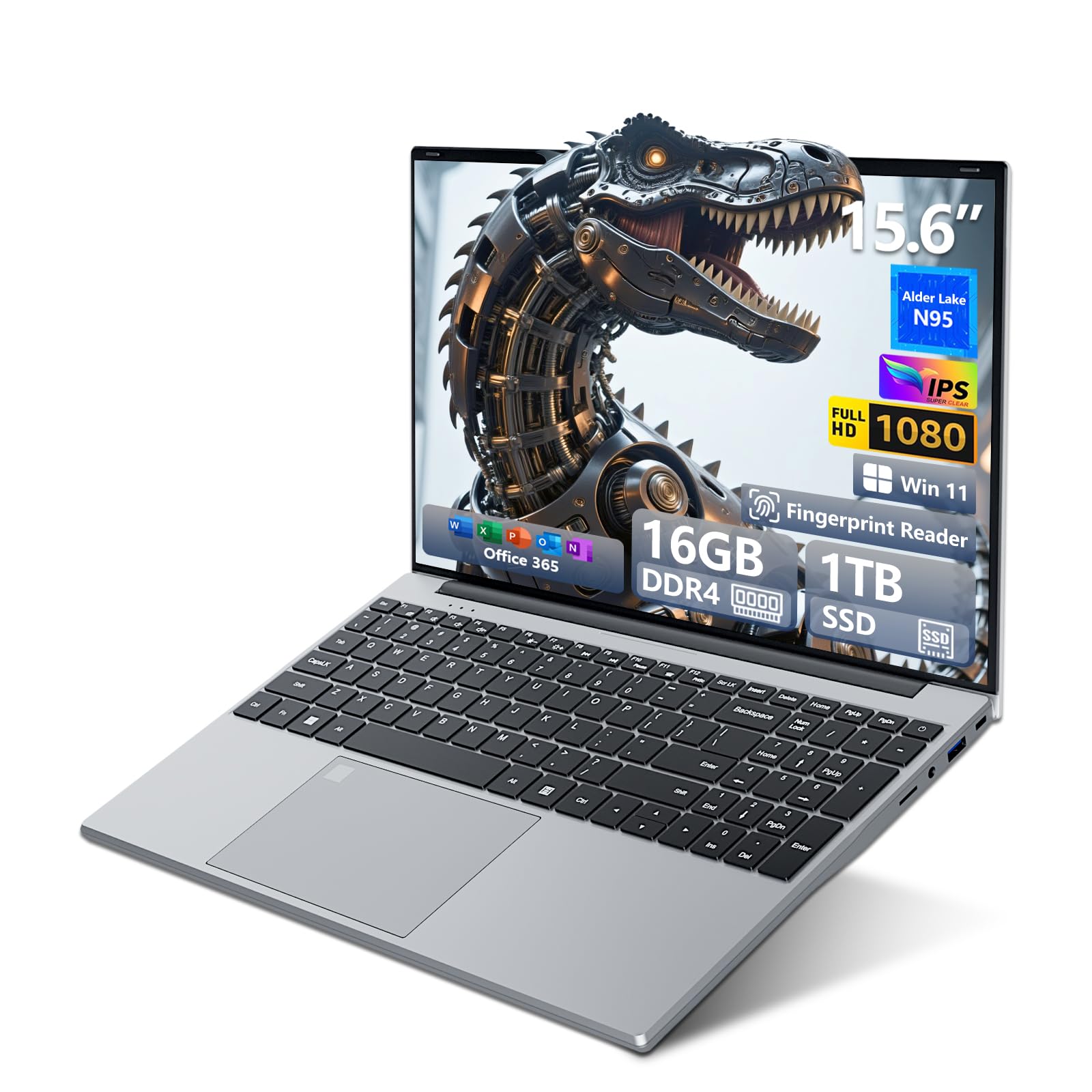 Ordenador Portátil 15,6" Celeron N95, PC Portátil Win 11 16GB RAM 1TB SSD, Laptop Pantalla FHD IPS, Teclado Retroiluminado con Huella Dactilar, USB3.0, HDMI, WiFi 5 - Computadora Portátil Versátil - 2