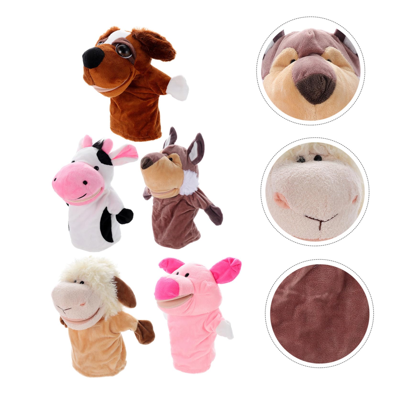 Marionetas de Mano Animales 5 Piezas de Felpa Corta | Boca Articulada, Relleno de Algodón Pp, para Juegos de Rol y Narración, Cómodo para Niños y Bebés