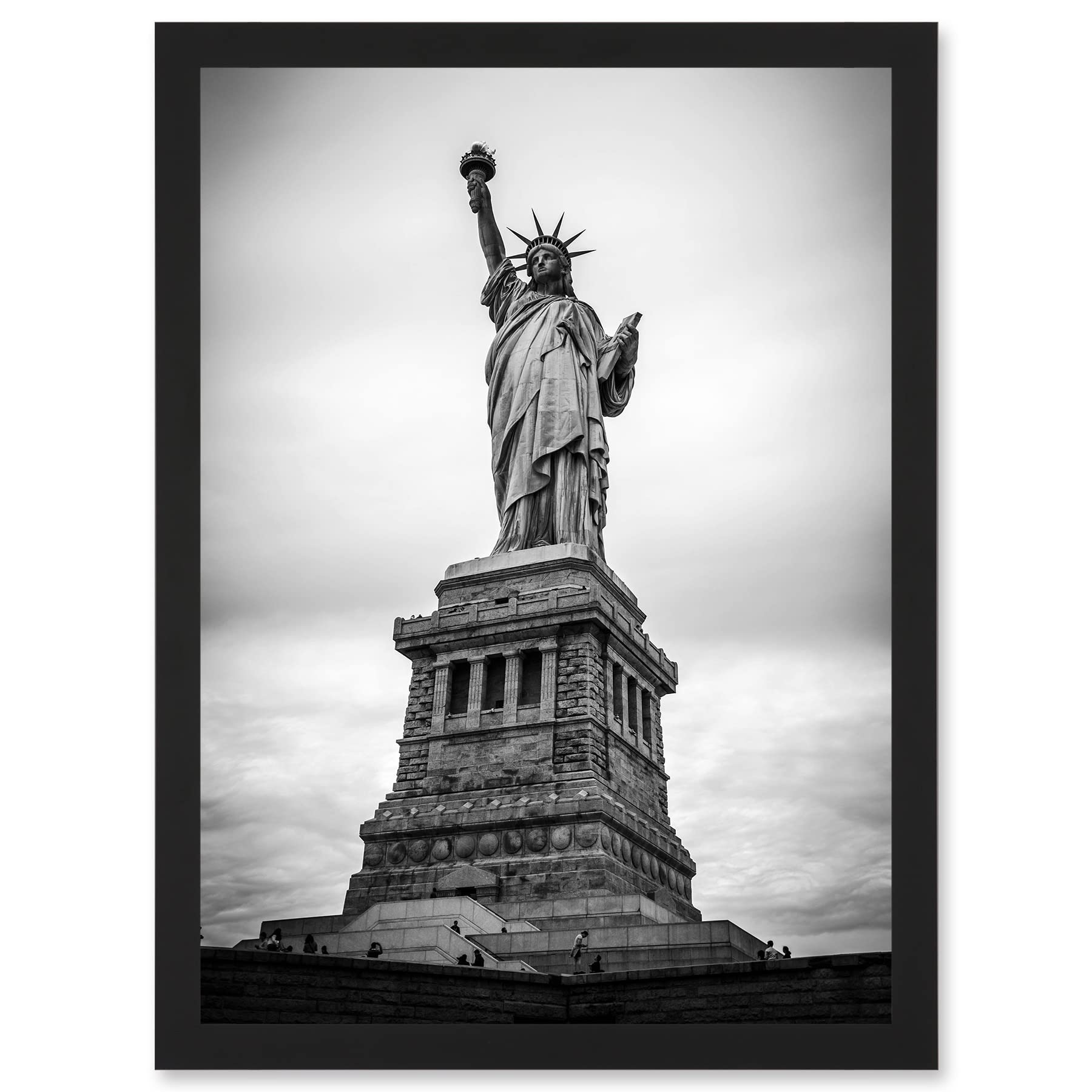 Artery8 Statue Liberty New York City USA Black White Artwork Framed Wall Art Print A4