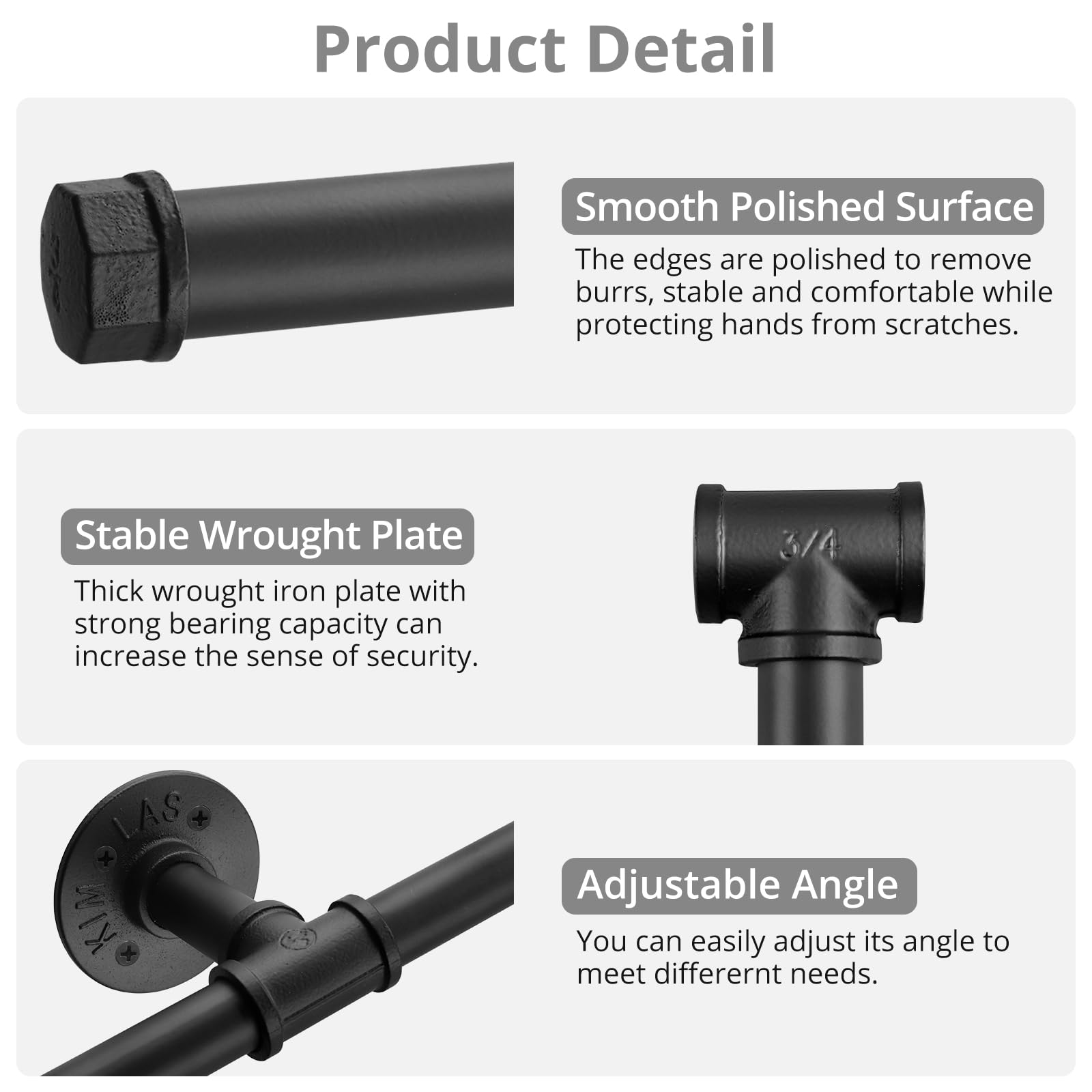 Tanice Stair Handrail, Hand Rails Stairs, 1.5M Handrails for Stairs Black Banister Rails, Industrial Pipe Clothes Rail - Image 3