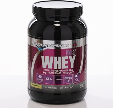 Boditronics Diet Whey Protein Powder with High Protein Blend and High doses of CLA, Vitamins C & E for Lean whey Protein Shake Powder (Banana Split, 900 g)