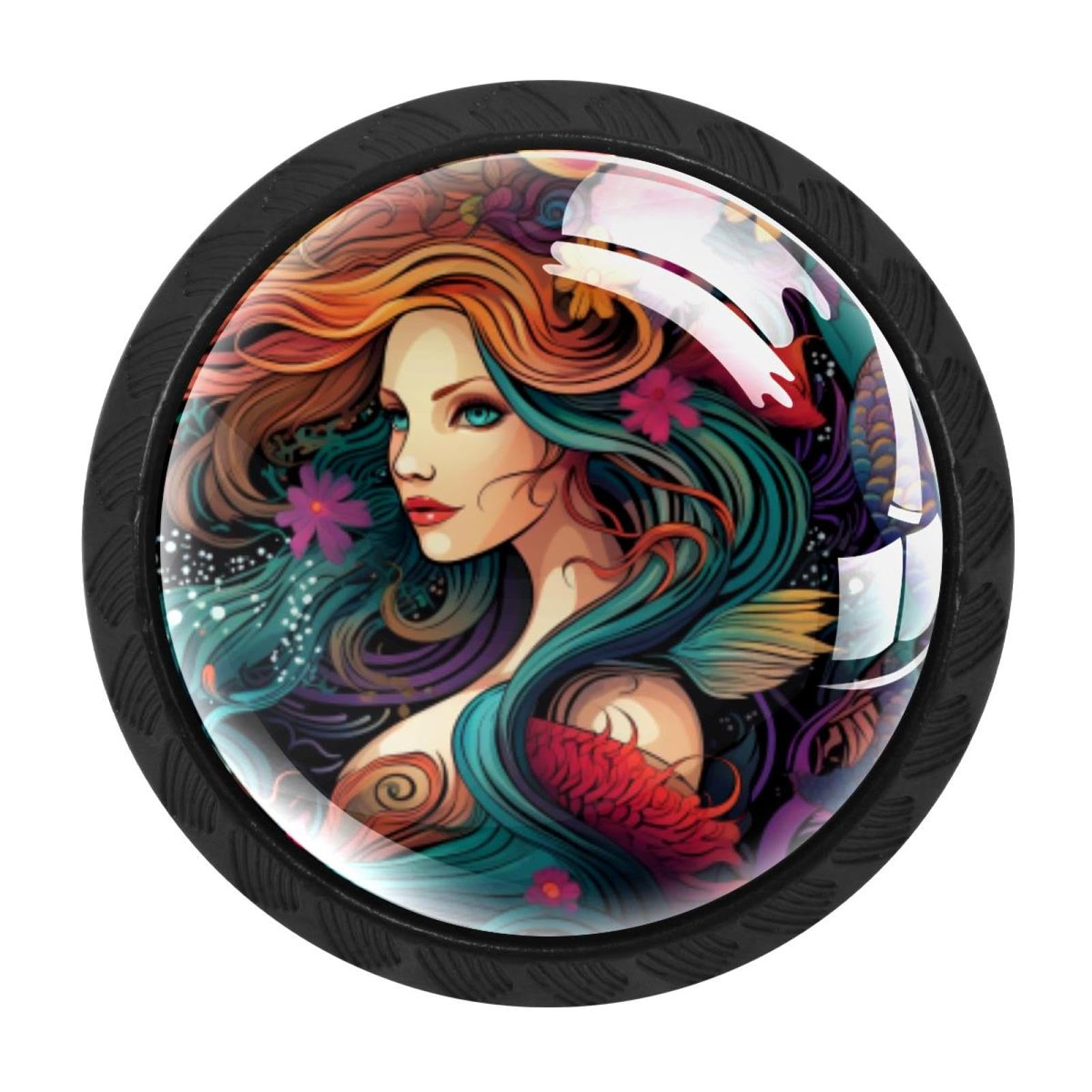Chenzzzz Multicolored 06 Mermaid Drawer Knobs 4 Pack Crystal Dresser Knobs 35Mm Glass Cabinet Knobs For Home Office Bathroom