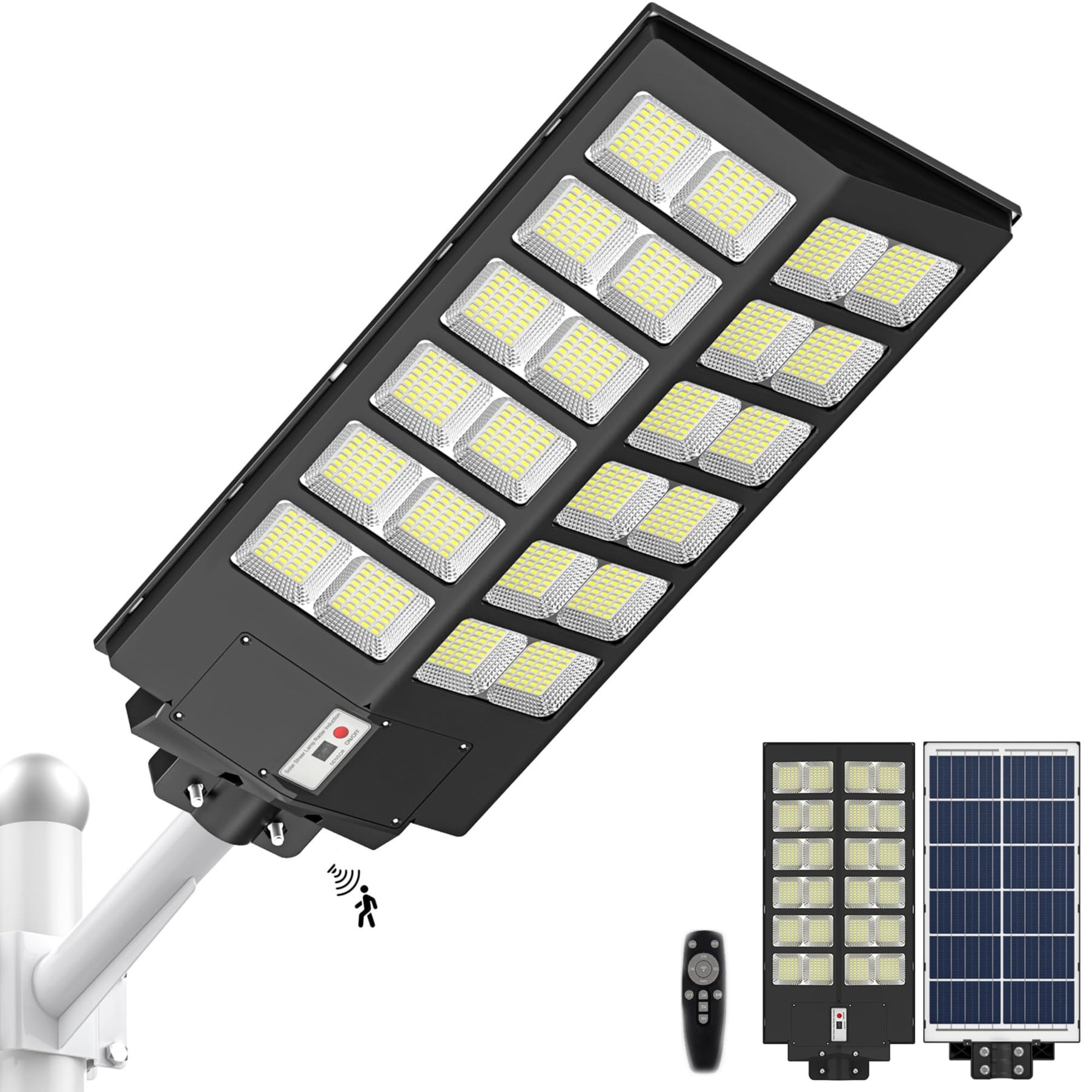 Lenlun 1200W Solar Street Lights Outdoor Waterproof, 120000LM 6500K LED Solar Parking Lot Lights, Motion Sensor, Dusk to Dawn, Remote Control & Bracket for Garden,Yard, Path, Parking Lot