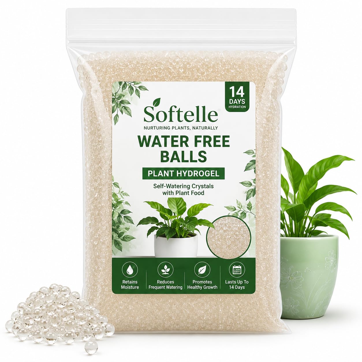 14 Days Water Free Balls Plant Hydrogel, Self-Watering Crystals for Plants (White Plant Jelly Balls)-image-28