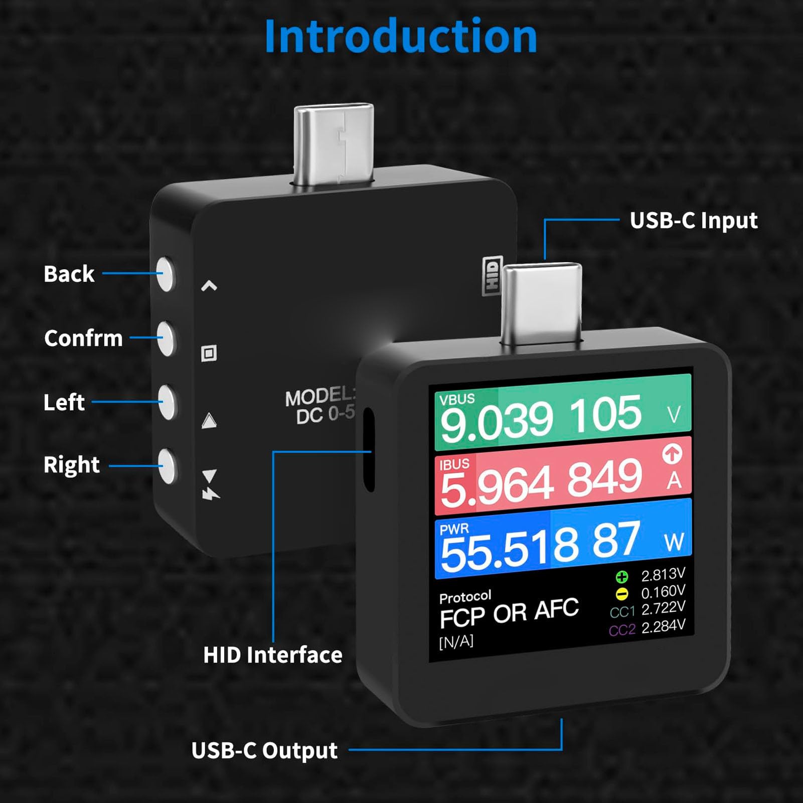 VBESTLIFE Przenośny Tester Szybkiego ładowania USB C | Tester kabla USB, cyfrowy miernik napięcia i prądu, obsługa USB PD3​.1 QC5.0