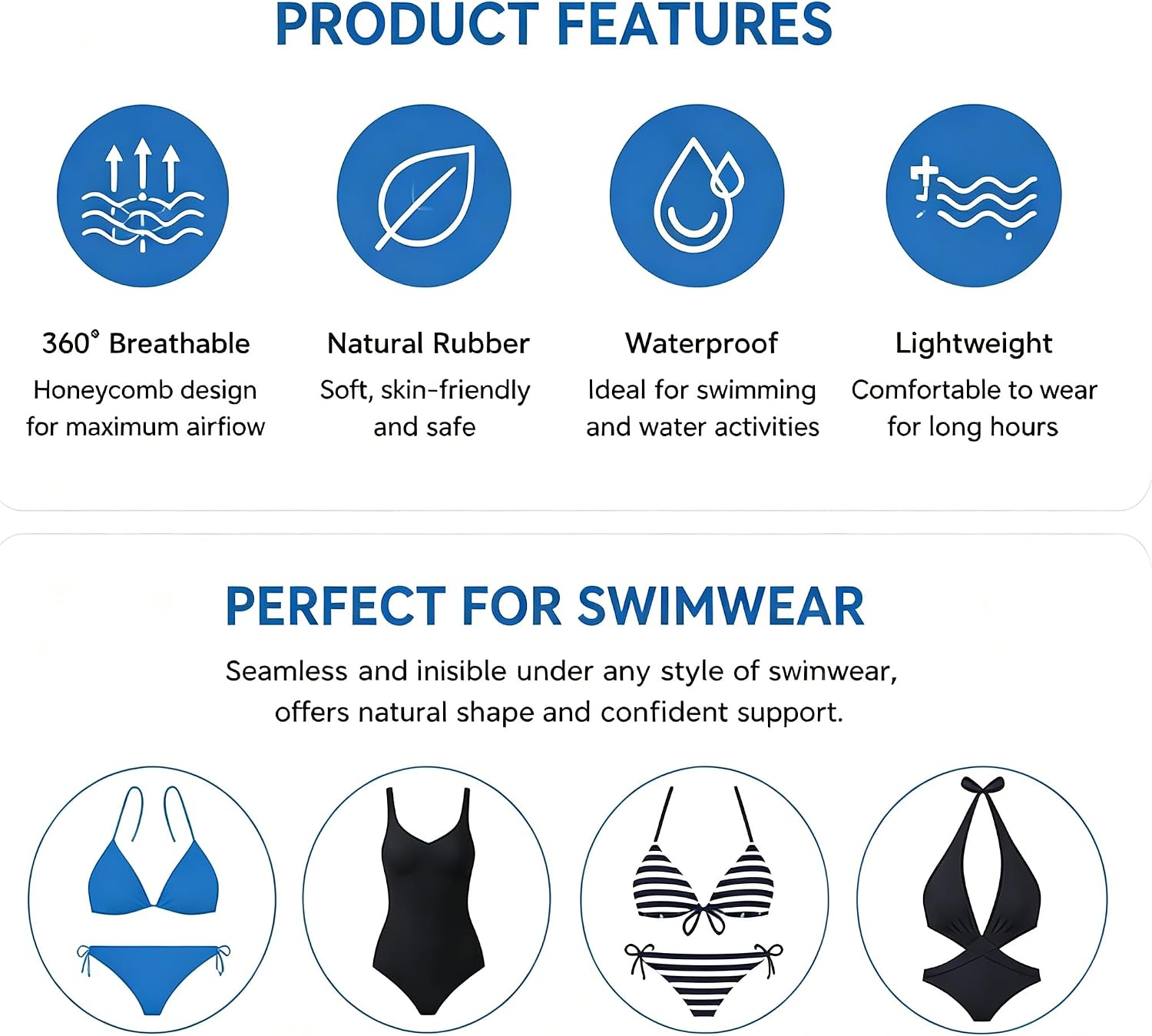 2pcs Silicone Bra Inserts and Breast Enhancer Breathable Push Up Inserts Clear for Women Swimsuit Sport, Lingerie, Bikini, Non Slip for All Cup Sizes