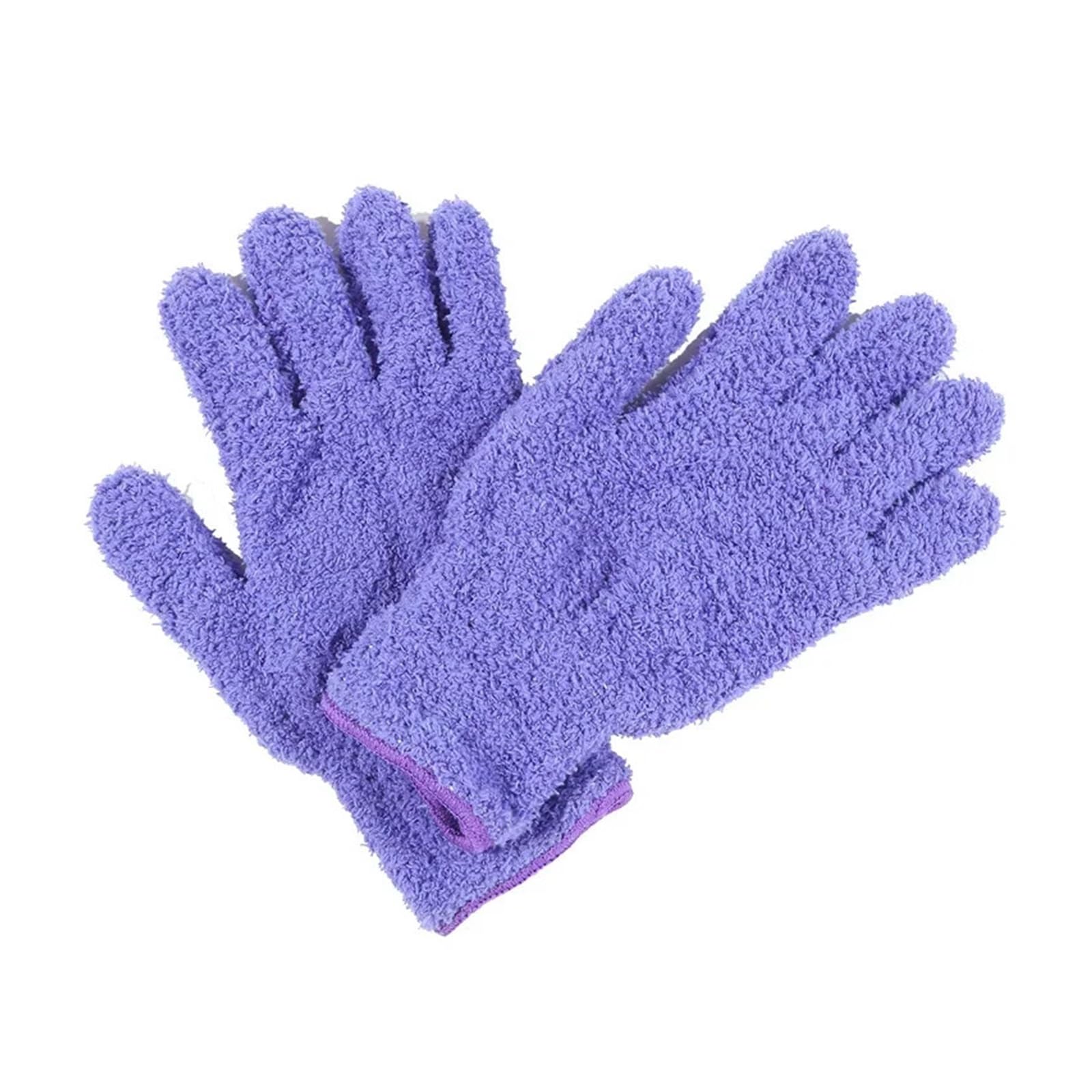 DYYEUAVT 2Pair Coral Fleece Microfiber Cleaning Gloves Car Grooming Solid Dusting Five Fingers Absorbent(Purple)