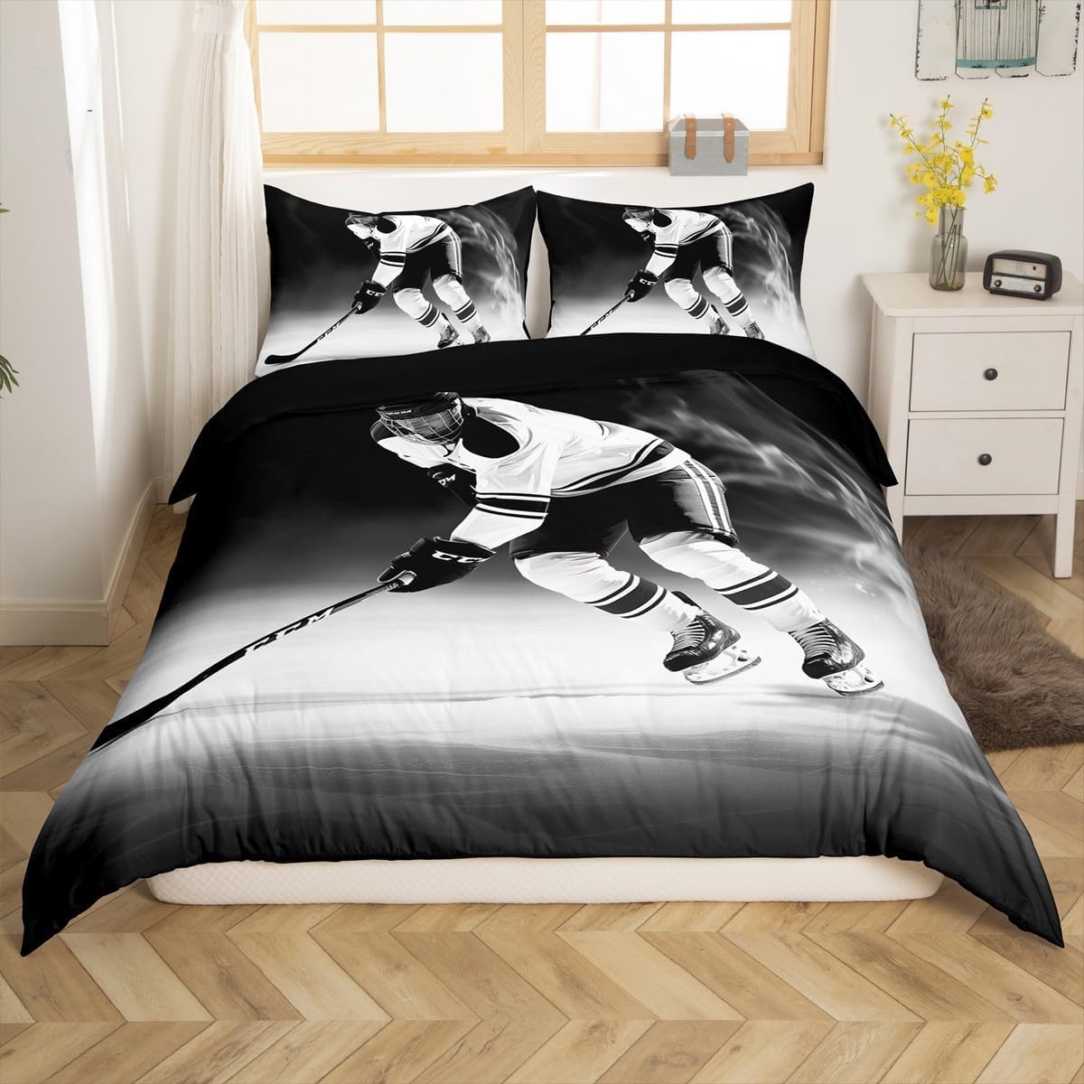 Poszwa na kołdrę 105/120 Hokej na lodzie 3D Poszwa na kołdrę Hokej 180 x 220 cm, lekka i wygodna pościel z mikrofibry z zamkiem błyskawicznym i 2 poszewkami na poduszki Łatwa w pielęgnacji M/7326
