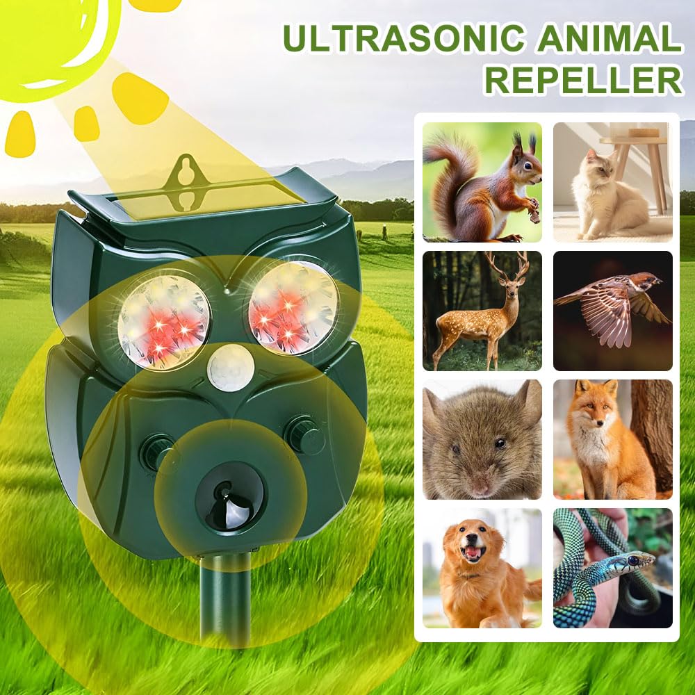 Repellente per Gatti ad Ultrasuoni, Dissuasore per Gatti Ultrasuoni, Dissuasore per Gattis a Batteria, Piccioni Ultrasonico Esterno, Animale Deterrente per Giardino Piccioni, Uccelli, Topi,Cani