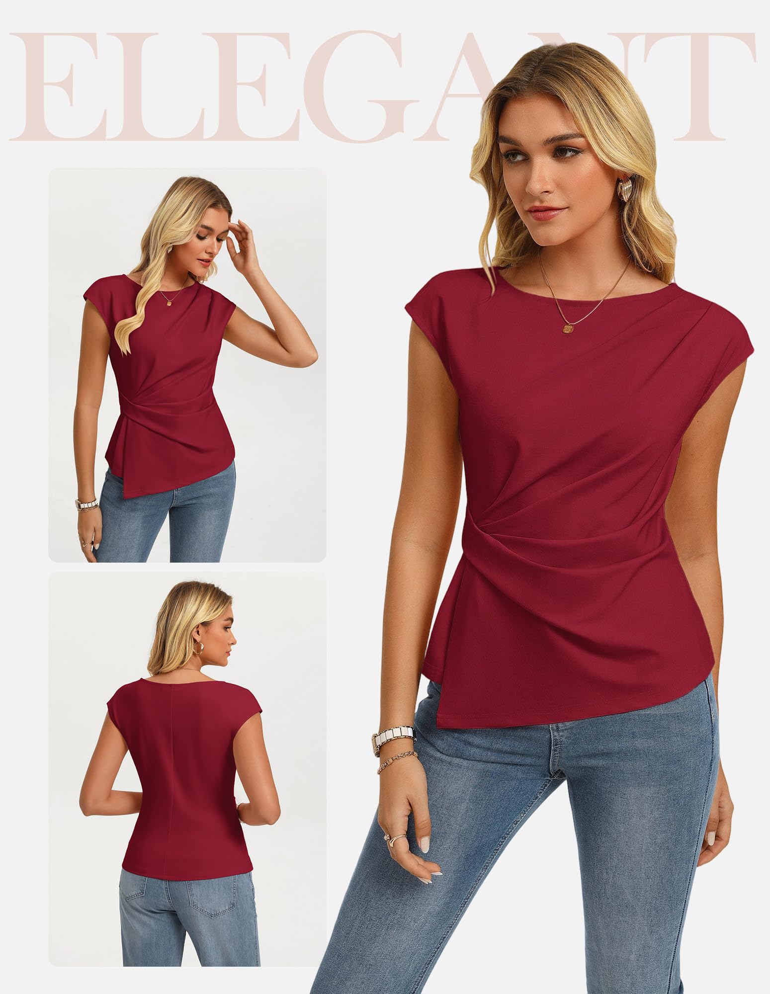 GRACE KARIN Femme T-Shirt D'Été Chemisier Élégant À Manches Papillon, Chemise Cintrée, Chemisier Cache-Cœur Hauts