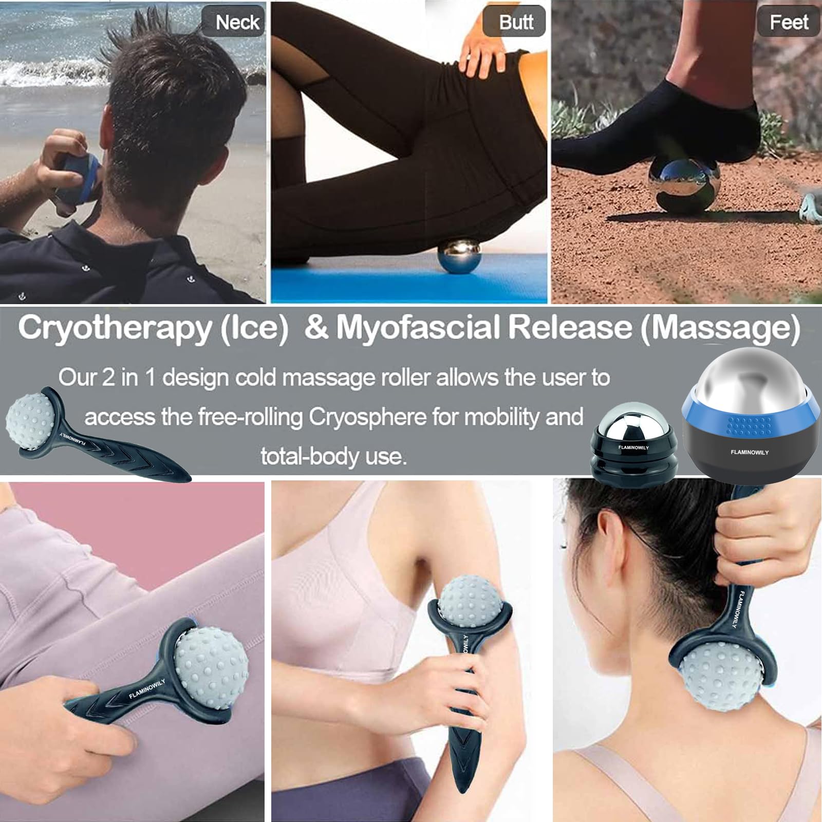Set de Rodillo de Masaje con Bolas de Masaje para Dolores Musculares y de Tejido Profundo, Alivio de la Tensión y el Estrés, Cuerpo, Cuello, Espalda, Rostro, Ojos, Plantas y Pies
