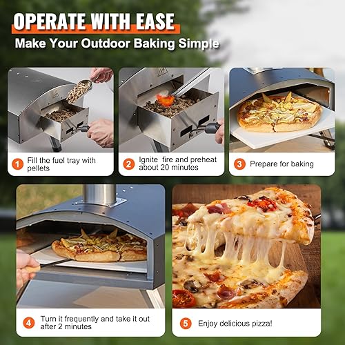 Miniatura 6 de VEVOR Horno de pizza para exteriores, horno de pizza de leña de 12 pulgadas, máquina de pellets y carbón con piedra de cordierita, horno de pizza