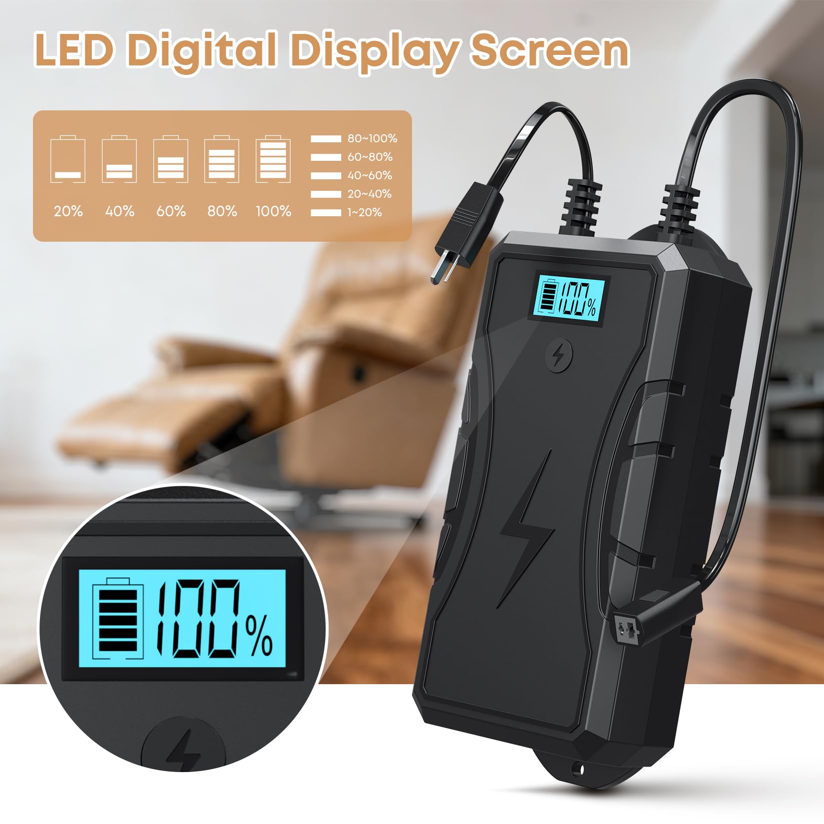 Batería para Muebles, bateria para Sofa electrico 2500 mAh, Cargador Universal para tumbonas eléctricas y sofás, Conector de 2 Pines