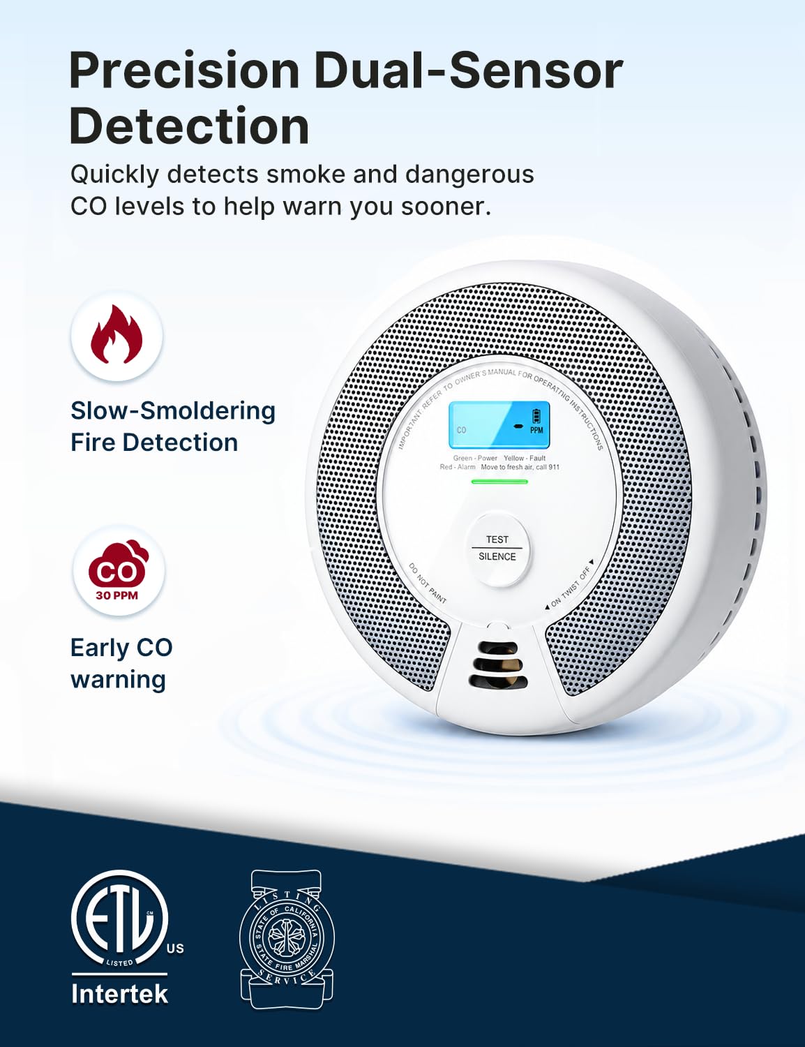 X-Sense Detector inalámbrico de humo y monóxido de carbono interconectado con pantalla LCD y batería de 10 años, rango de transmisión de más de 880 pies, SC07-W, paquete de 6