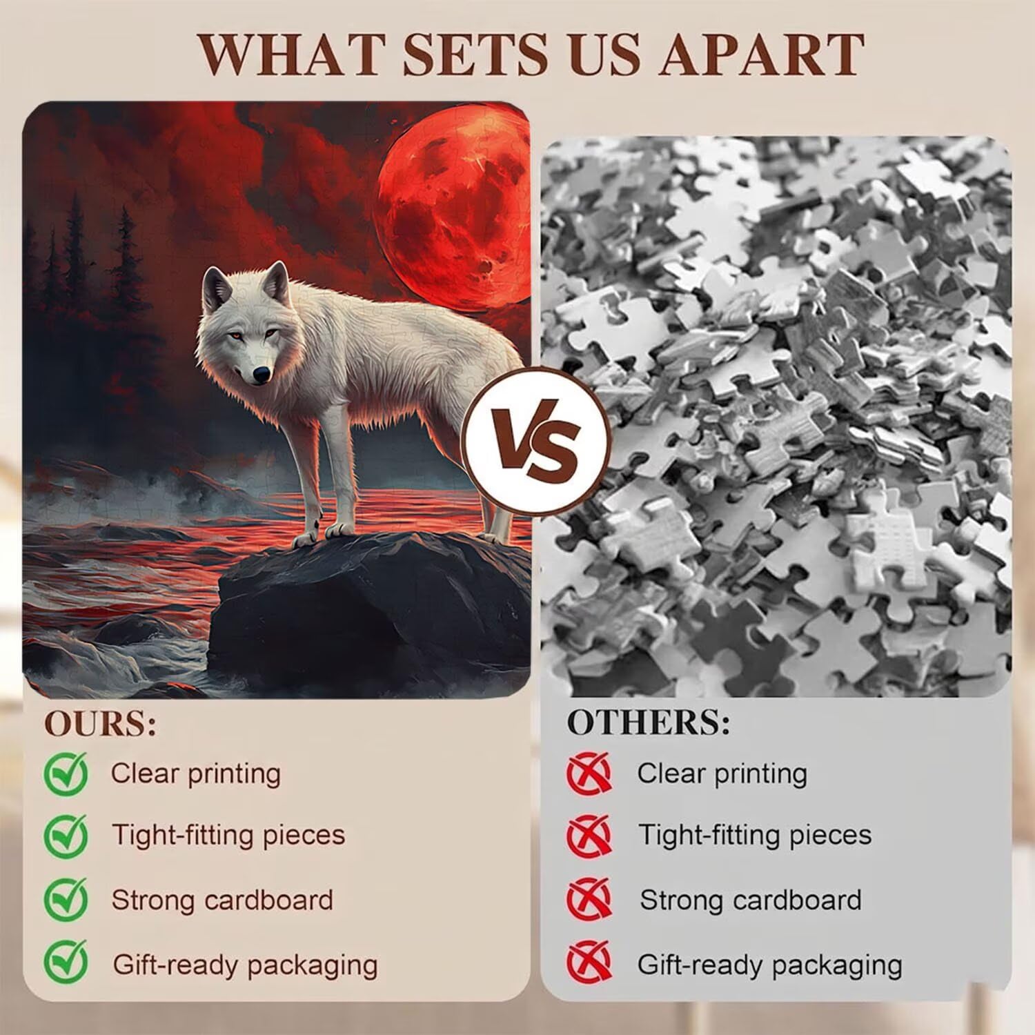 Puzzle 5000 Pezzi Classici, Puzzle Lupo luna 156 x 105 cm, Gioco Educativo e Antistress in Legno con Poster Incluso, Ttività DIY per Famiglia, Regalo per Appassionati, Decor Parete Casa, f0-609