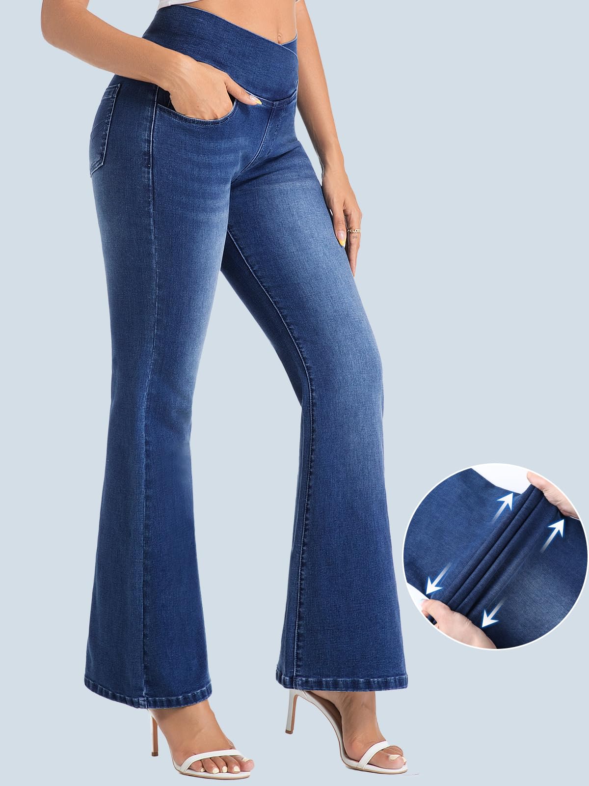 VX VONXURY Jeans Donna Vita Alta Pull On Svasati Modellante con Controllo Pancia Vita a V Bootcut Jeans Morbido Elastico