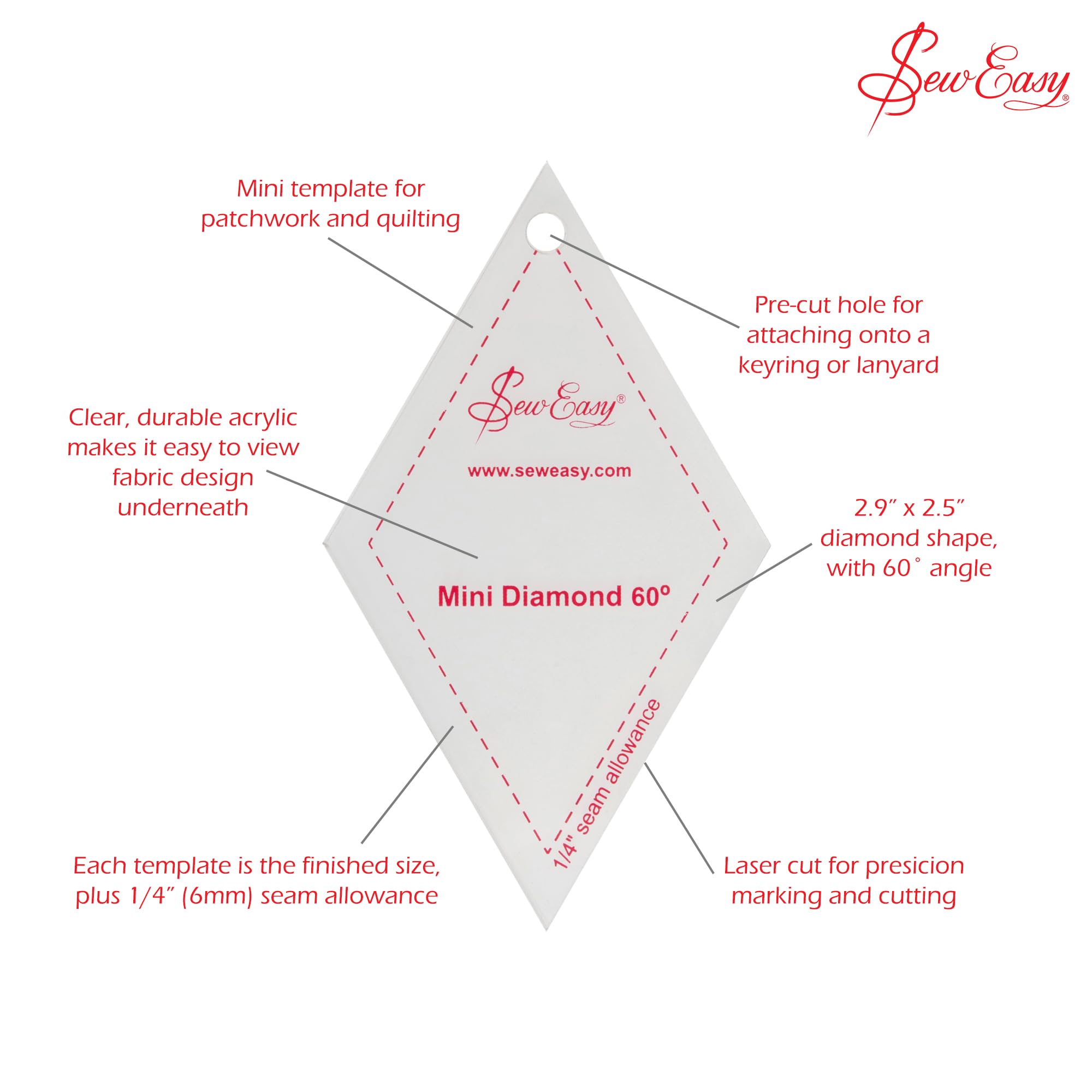 Sew-Easy Règle De Patchwork Triangulaire 60 Degrés 20,3 X 24,6 Cm Sew Easy