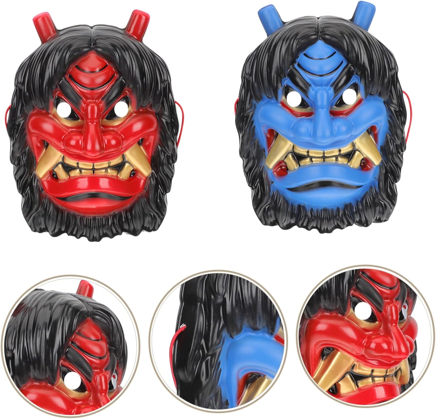 Healifty 2pcs Halloween Cosplay Mask Scary Full Face Tengu Devil Masks Red Blue for Party Decoration and Costume Events